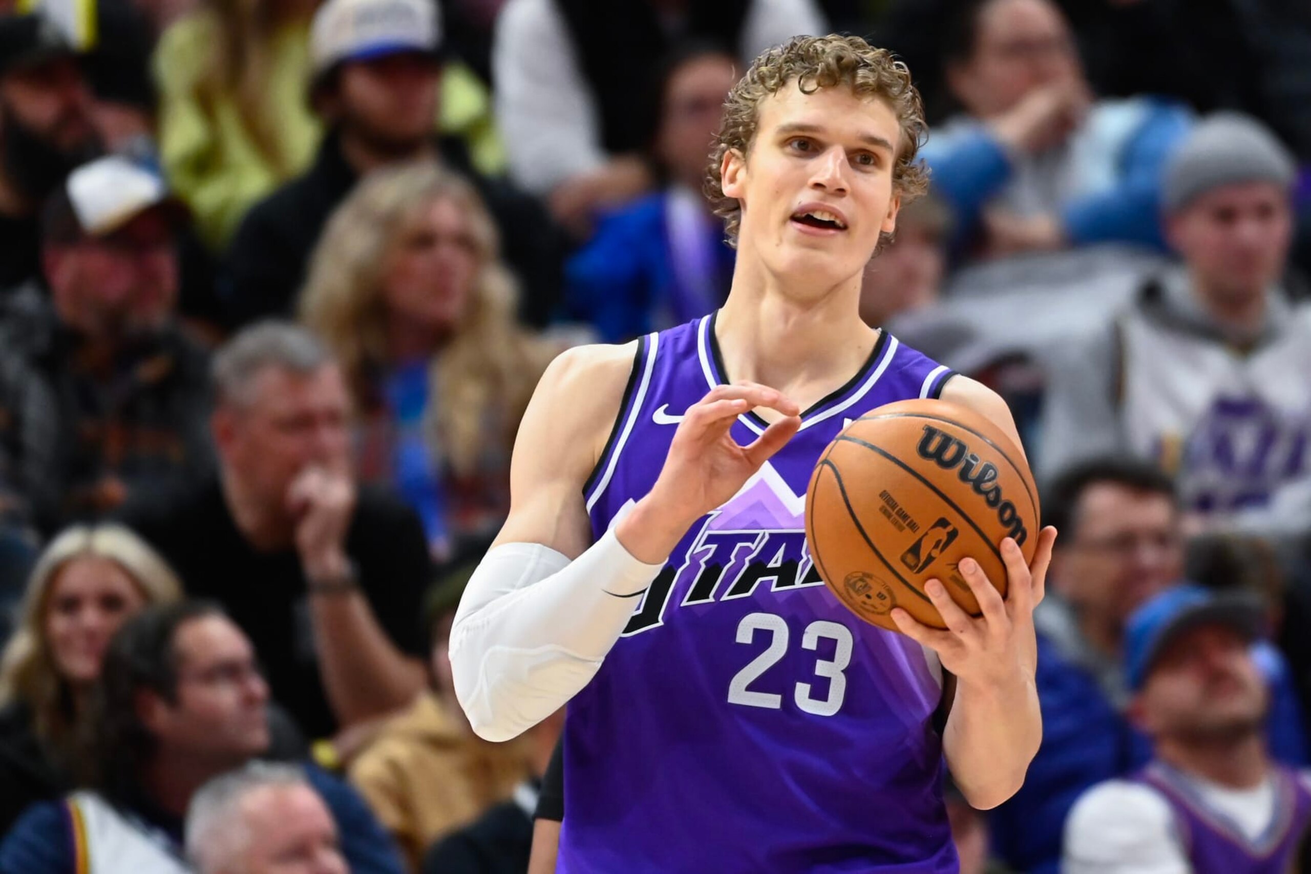 SALT LAKE CITY, UTAH - DECEMBER 18: Lauri Markkanen #23 of the Utah Jazz in action during the first half of a game against the Brooklyn Nets at Delta Center on December 18, 2023 in Salt Lake City, Utah. NOTE TO USER: User expressly acknowledges and agrees that, by downloading and or using this photograph, User is consenting to the terms and conditions of the Getty Images License Agreement. (Photo by Alex Goodlett/Getty Images)