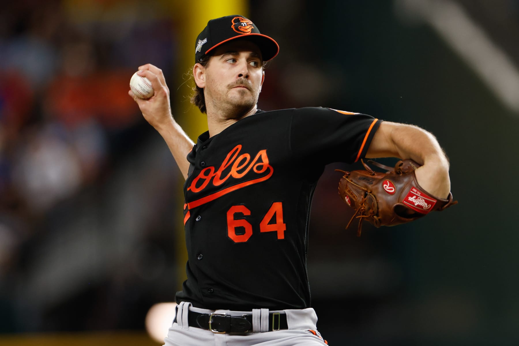 ARLINGTON, TX - OCTOBER 10:  Dean Kremer #64 of the Baltimore Orioles pitches during Game 3 of the Division Series between the Baltimore Orioles and the Texas Rangers at Globe Life Field on Tuesday, October 10, 2023 in Arlington, Texas. (Photo by Ron Jenkins/MLB Photos via Getty Images)
