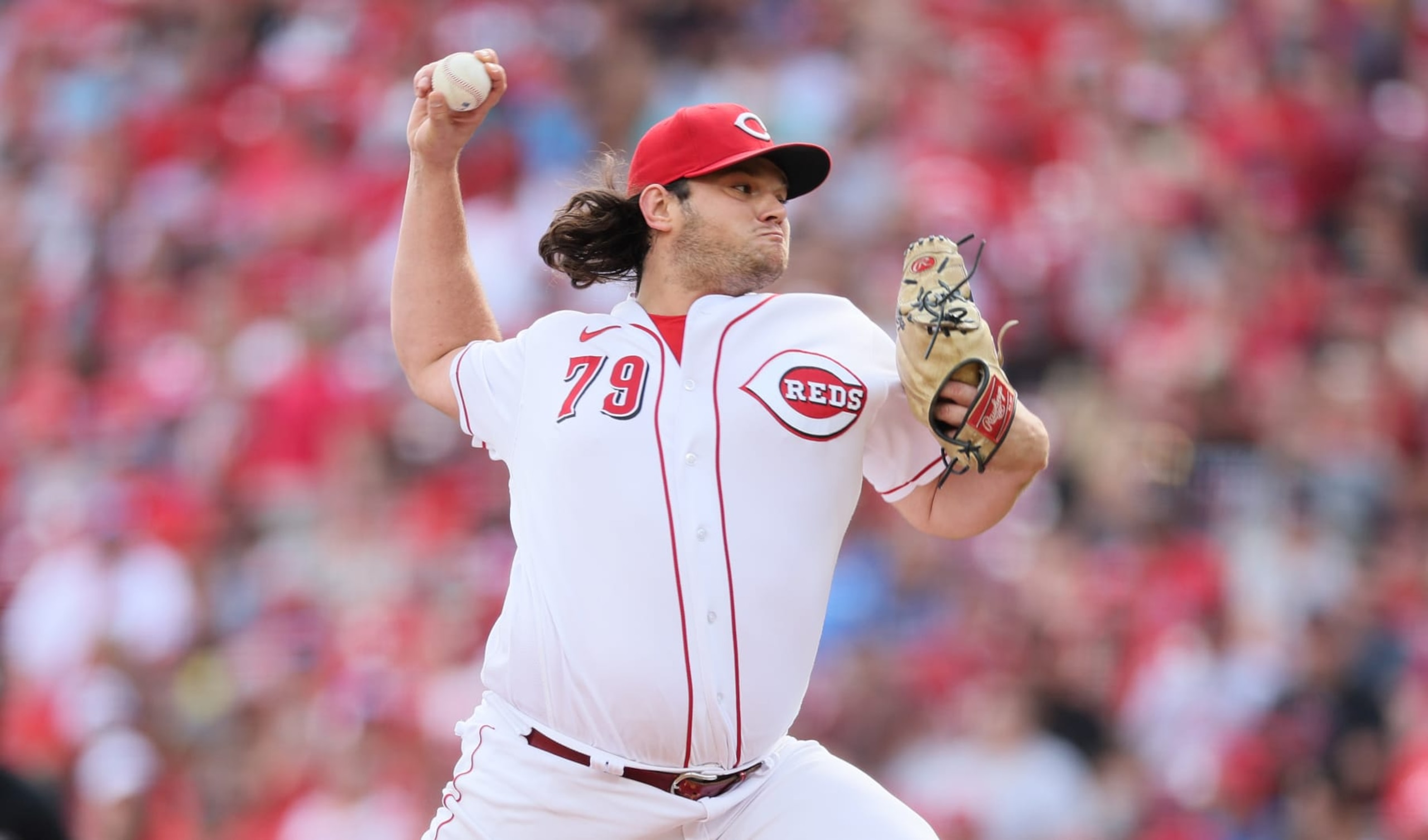 CINCINNATI, OHIO - SEPTEMBER 24: Ian Gibaut #79 of the Cincinnati Reds throws a pitch against the Pittsburgh Pirates at Great American Ball Park on September 24, 2023 in Cincinnati, Ohio. (Photo by Andy Lyons/Getty Images)