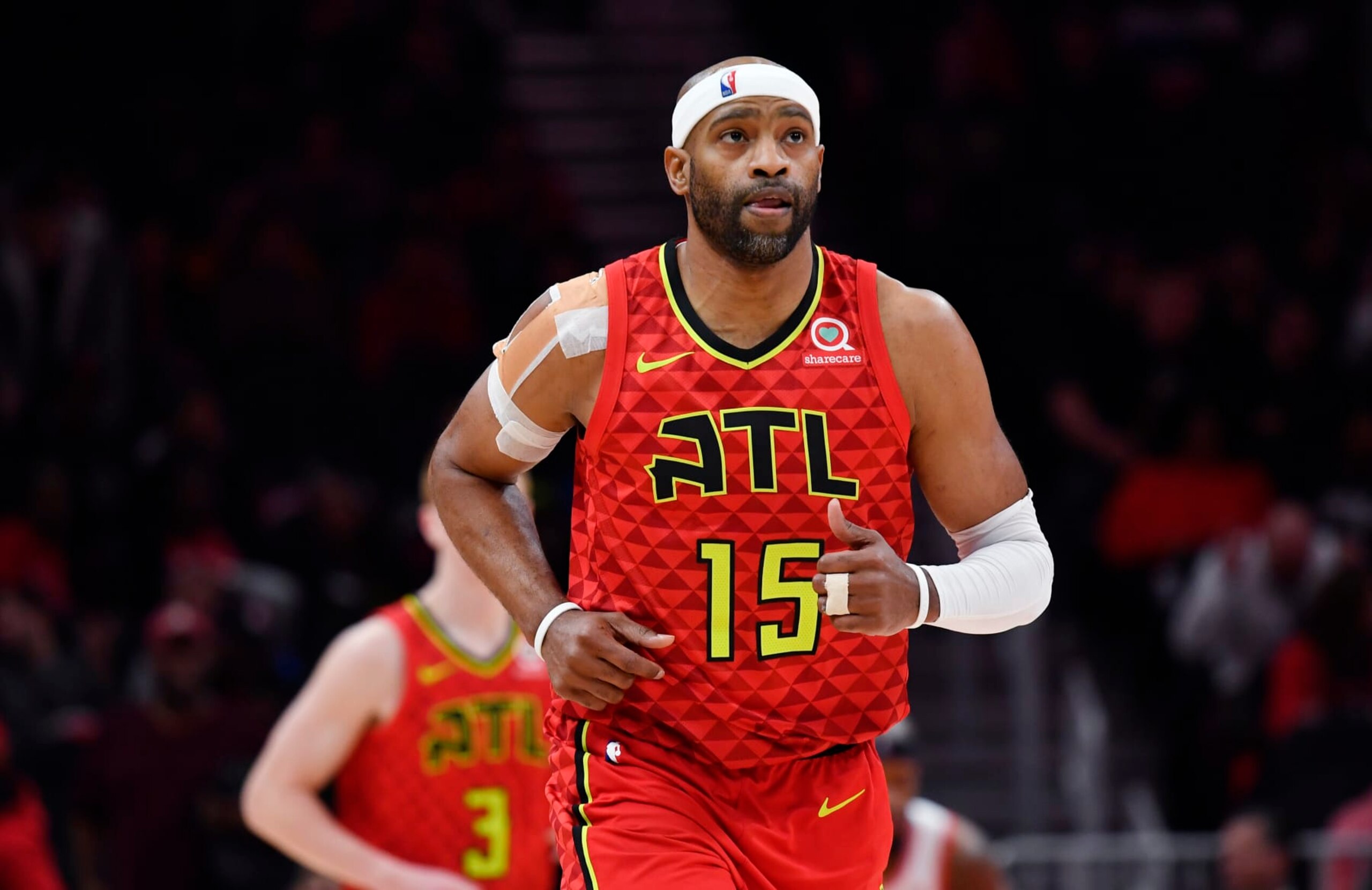 Atlanta Hawks forward Vince Carter is shown during the second half of an NBA basketball game against the Toronto Raptors, Wednesday, Nov. 21, 2018, in Atlanta. (AP Photo/John Amis)