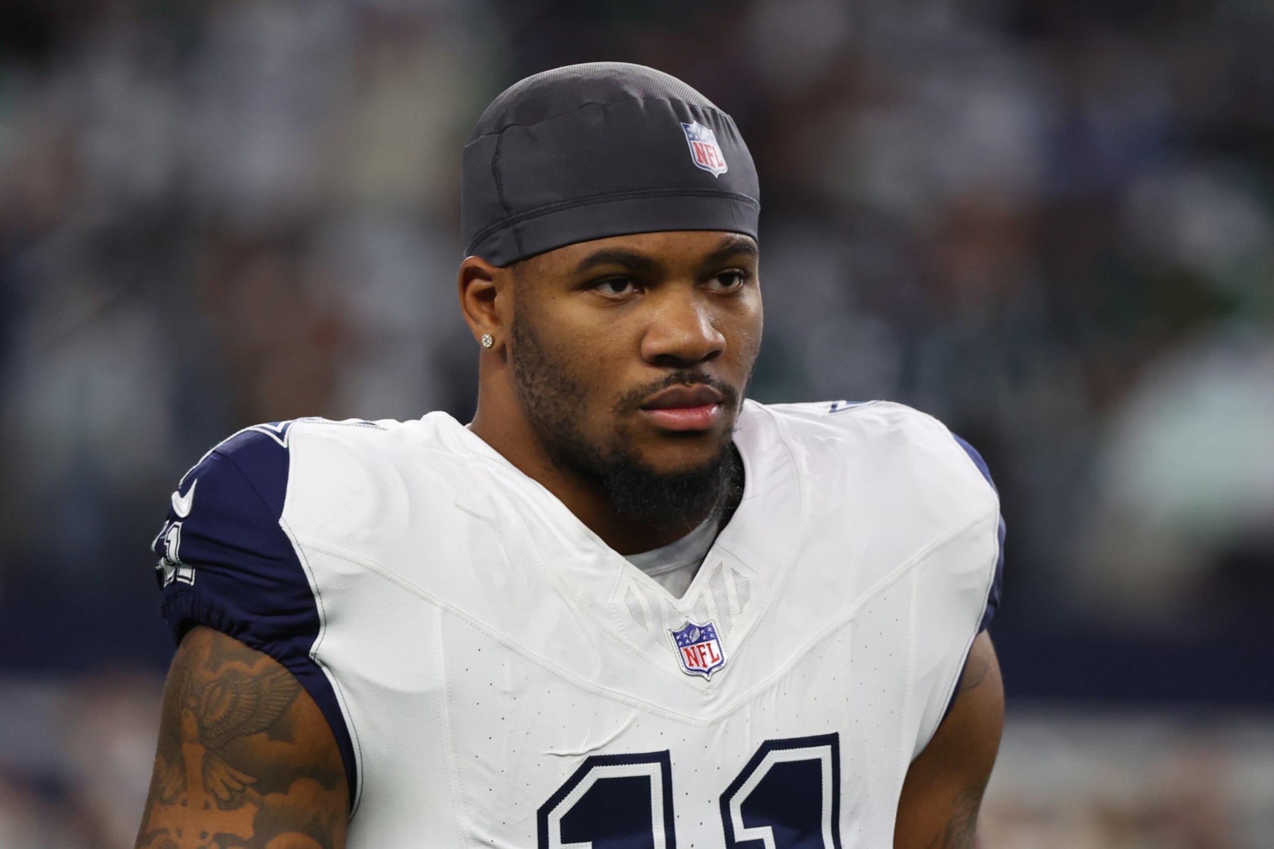 ARLINGTON, TEXAS - DECEMBER 10: Micah Parsons #11 of the Dallas Cowboys warms up prior to a game against the Philadelphia Eagles at AT&T Stadium on December 10, 2023 in Arlington, Texas. (Photo by Richard Rodriguez/Getty Images) ARLINGTON, TEXAS - DECEMBER 10: Micah Parsons #11 of the Dallas Cowboys warms up prior to a game against the Philadelphia Eagles at AT&T Stadium on December 10, 2023 in Arlington, Texas. (Photo by Richard Rodriguez/Getty Images)