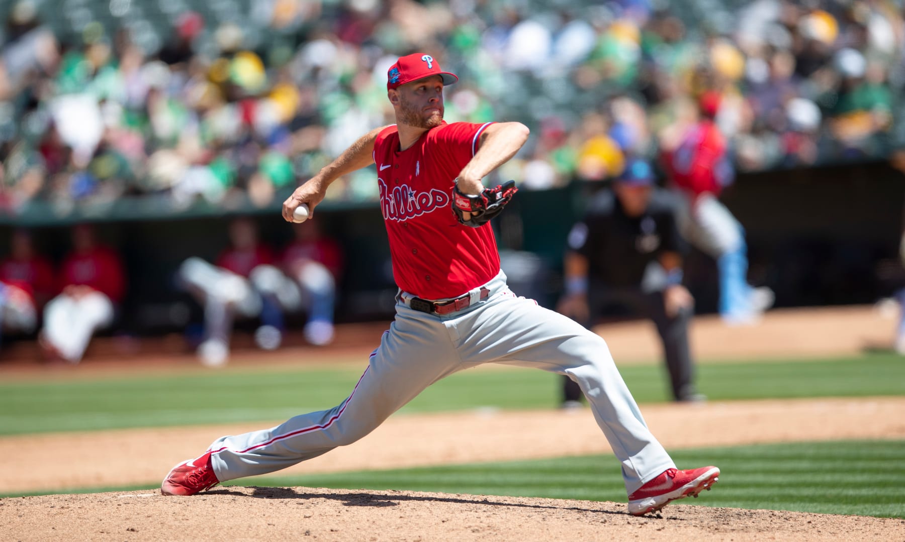 OAKLAND, CA - JUNE 18: Zack Wheeler #45 of the Philadelphia Phillies pitches during the game against the Oakland Athletics at RingCentral Coliseum on June 18, 2023 in Oakland, California. The Phillies defeated the Athletics 3-2. (Photo by Michael Zagaris/Oakland Athletics/Getty Images)