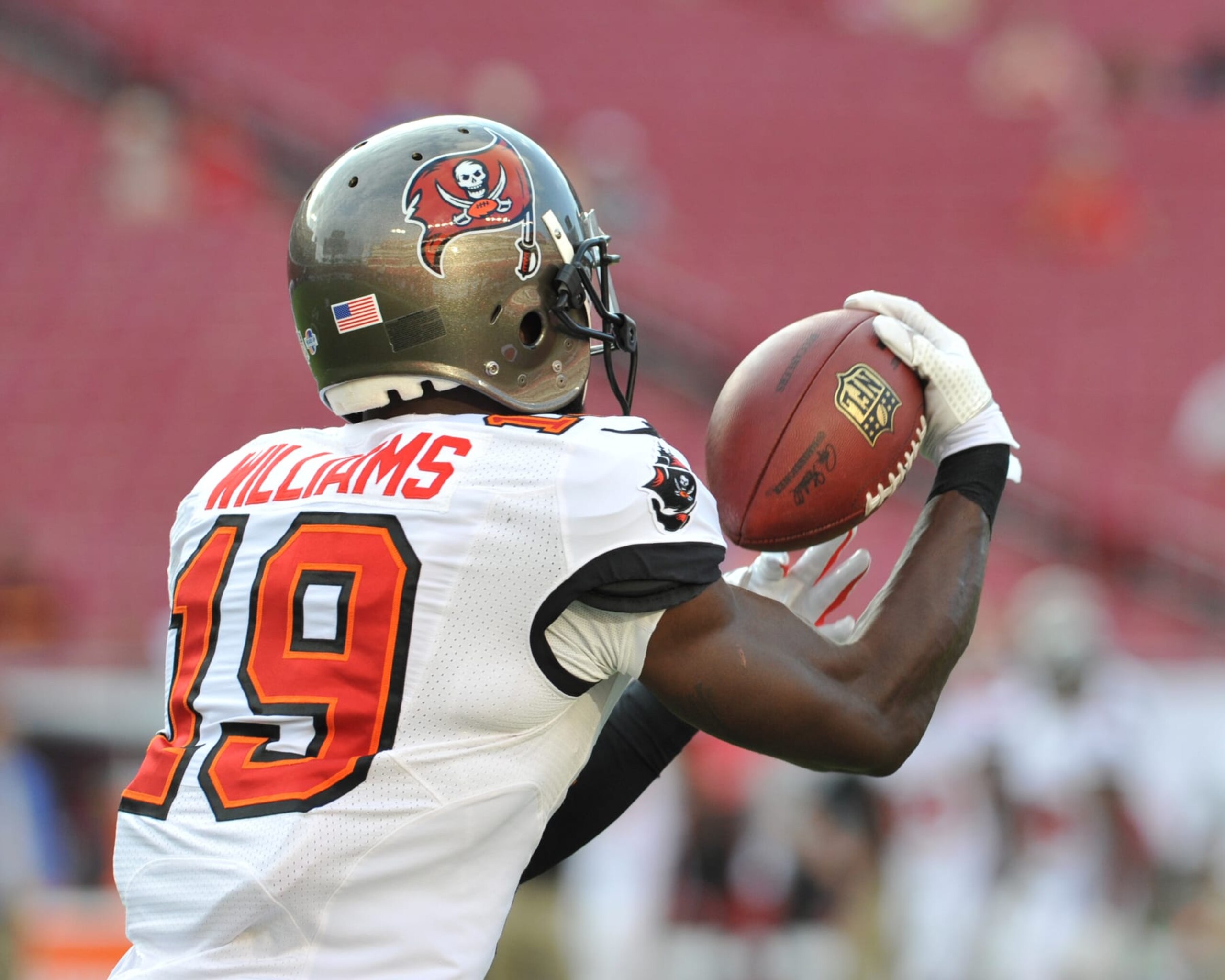 TAMPA, FL -  AUGUST 29:  Wide receiver Mike Williams #19 of the Tampa Bay Buccaneers warms up for play against the Washington Redskins August 29, 2013 at Raymond James Stadium in Tampa, Florida. (Photo by Al Messerschmidt/Getty Images)