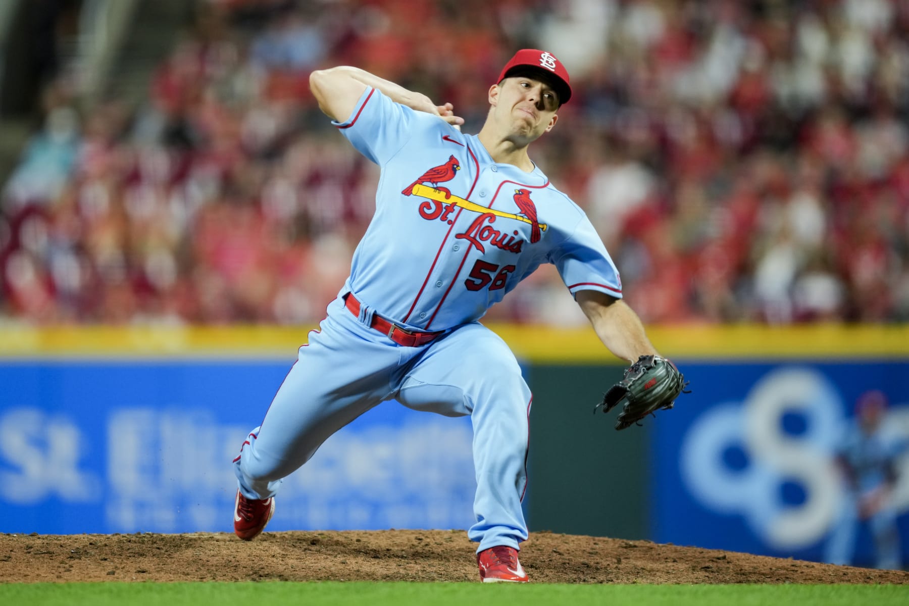 CINCINNATI, OHIO - SEPTEMBER 09: Ryan Helsley #56 of the St. Louis Cardinals throws against the Cincinnati Reds at Great American Ball Park on September 09, 2023 in Cincinnati, Ohio. (Photo by Aaron Doster/Getty Images)