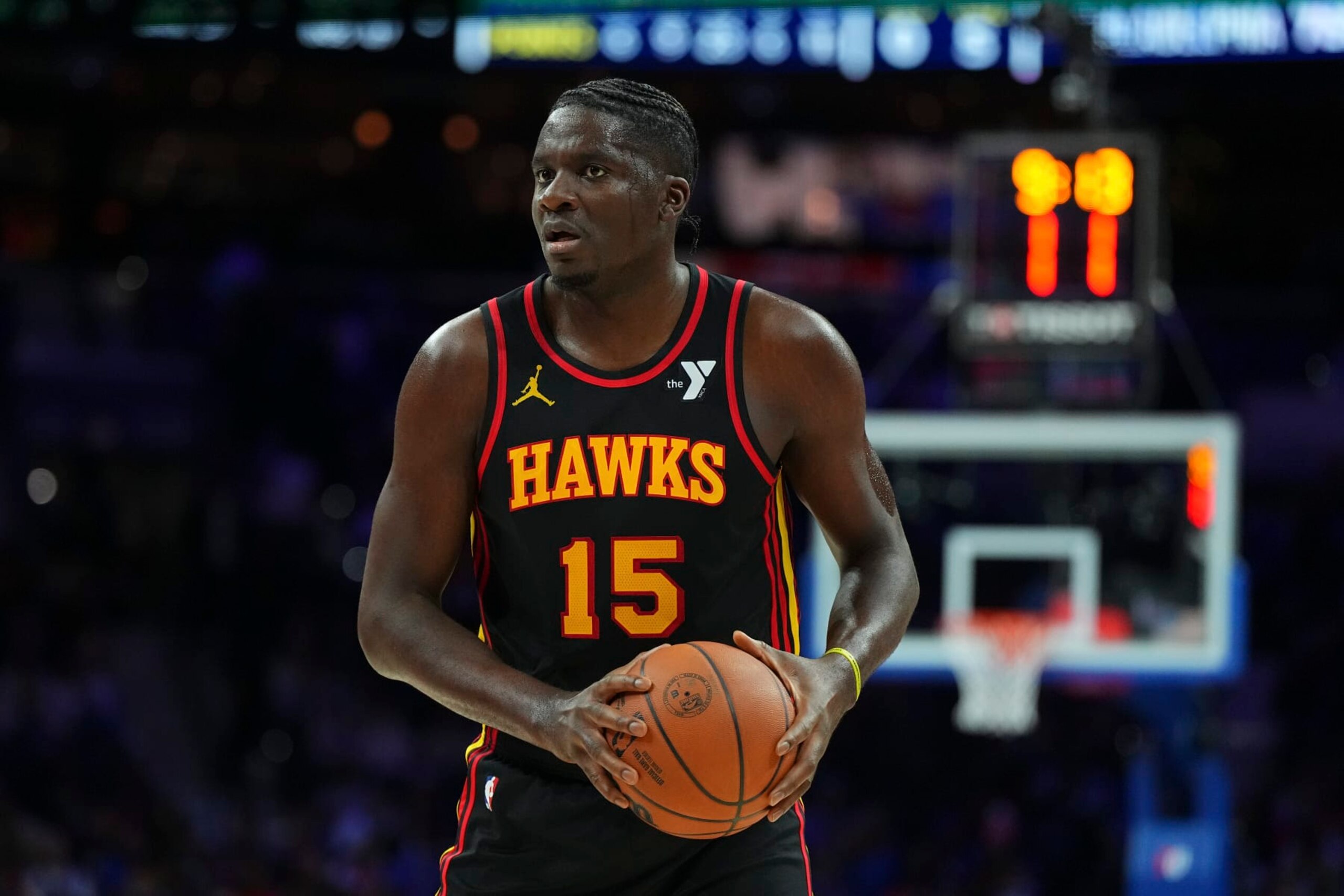 PHILADELPHIA, PENNSYLVANIA - DECEMBER 8: Clint Capela #15 of the Atlanta Hawks controls the ball against the Philadelphia 76ers at the Wells Fargo Center on December 8, 2023 in Philadelphia, Pennsylvania. NOTE TO USER: User expressly acknowledges and agrees that, by downloading and or using this photograph, User is consenting to the terms and conditions of the Getty Images License Agreement. (Photo by Mitchell Leff/Getty Images) PHILADELPHIA, PENNSYLVANIA - DECEMBER 8: Clint Capela #15 of the Atlanta Hawks controls the ball against the Philadelphia 76ers at the Wells Fargo Center on December 8, 2023 in Philadelphia, Pennsylvania. NOTE TO USER: User expressly acknowledges and agrees that, by downloading and or using this photograph, User is consenting to the terms and conditions of the Getty Images License Agreement. (Photo by Mitchell Leff/Getty Images)