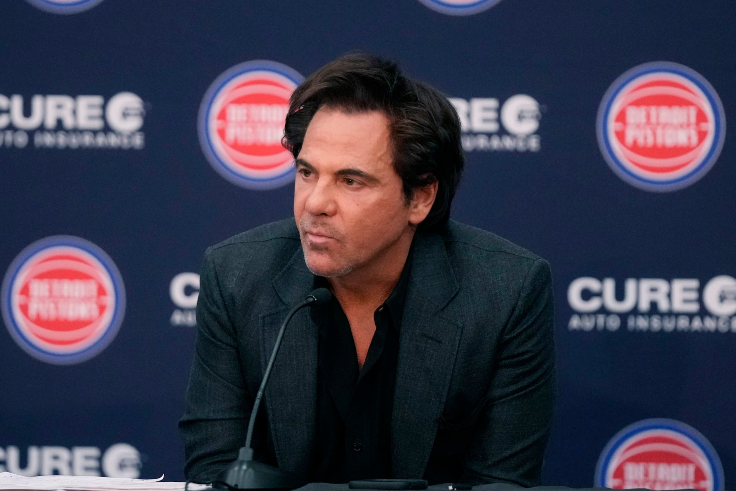 Detroit Pistons owner Tom Gores addresses the media after Monty Williams was introduced as the team's new head basketball coach during a news conference, Tuesday, June 13, 2023, in Detroit. (AP Photo/Carlos Osorio) Detroit Pistons owner Tom Gores addresses the media after Monty Williams was introduced as the team's new head basketball coach during a news conference, Tuesday, June 13, 2023, in Detroit. (AP Photo/Carlos Osorio)