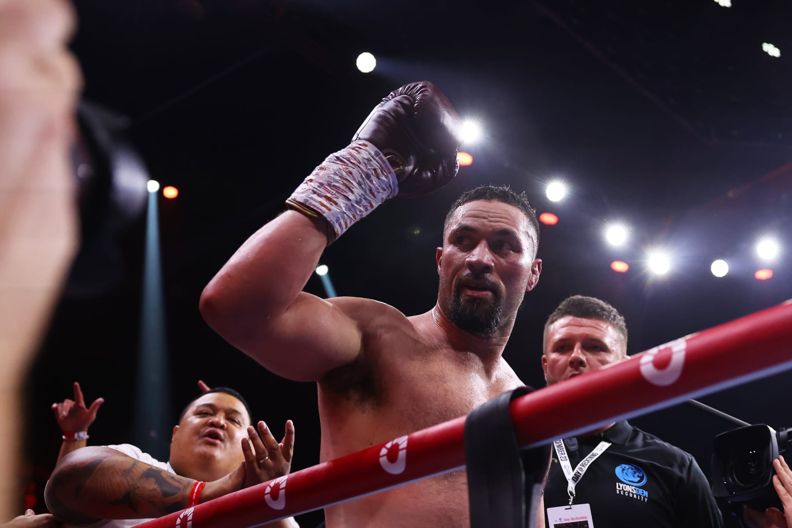RIYADH, SAUDI ARABIA - DECEMBER 23: Joseph Parker reacts following the WBC International & WBO Intercontinental Heavyweight title fight between Deontay Wilder and Joseph Parker during the Day of Reckoning: Fight Night at Kingdom Arena on December 23, 2023 in Riyadh, Saudi Arabia. (Photo by Richard Pelham/Getty Images)