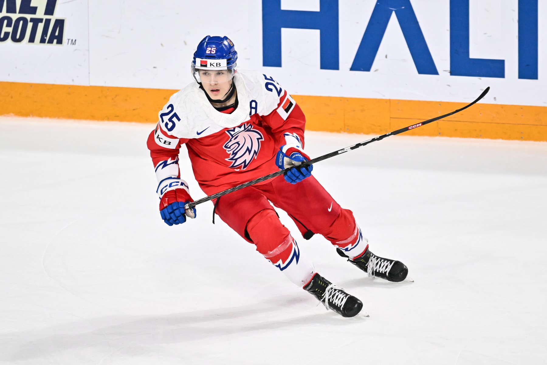 HALIFAX, CANADA - JANUARY 04:  Jiri Kulich #25 of Team Czech Republic skates during the first period against Team Sweden in the semifinal round of the 2023 IIHF World Junior Championship at Scotiabank Centre on January 4, 2023 in Halifax, Nova Scotia, Canada.  Team Czech Republic defeated Team Sweden 2-1 in overtime.  (Photo by Minas Panagiotakis/Getty Images)