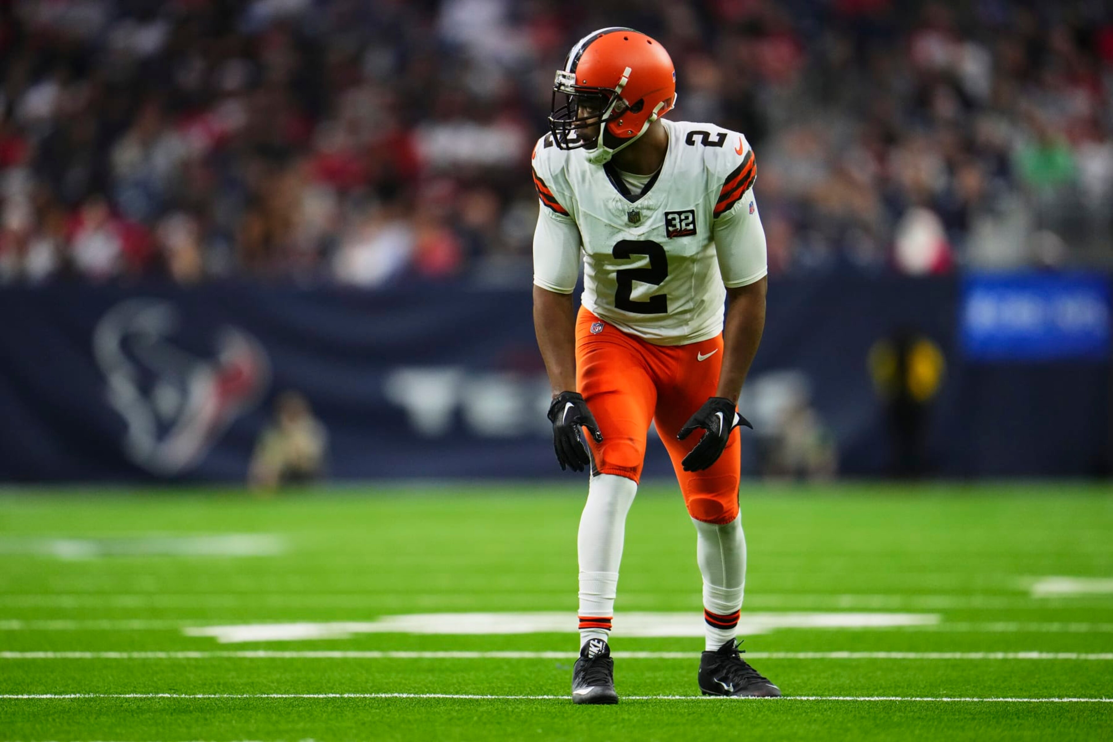 HOUSTON, TX - DECEMBER 24: Amari Cooper #2 of the Cleveland Browns lines up against the Houston Texans during the first half at NRG Stadium on December 24, 2023 in Houston, Texas. (Photo by Cooper Neill/Getty Images)