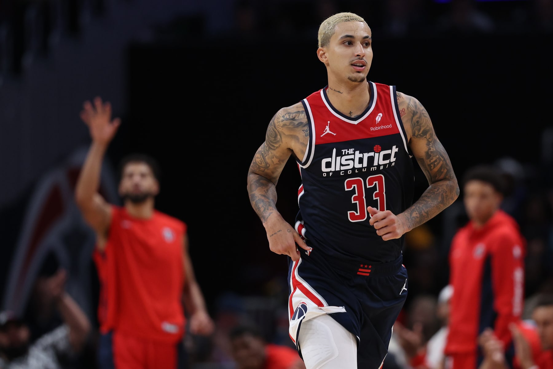 WASHINGTON, DC - OCTOBER 28: Kyle Kuzma #33 of the Washington Wizards in action against the Memphis Grizzlies during the second half at Capital One Arena on October 28, 2023 in Washington, DC. NOTE TO USER: User expressly acknowledges and agrees that, by downloading and or using this photograph, User is consenting to the terms and conditions of the Getty Images License Agreement. (Photo by Patrick Smith/Getty Images)