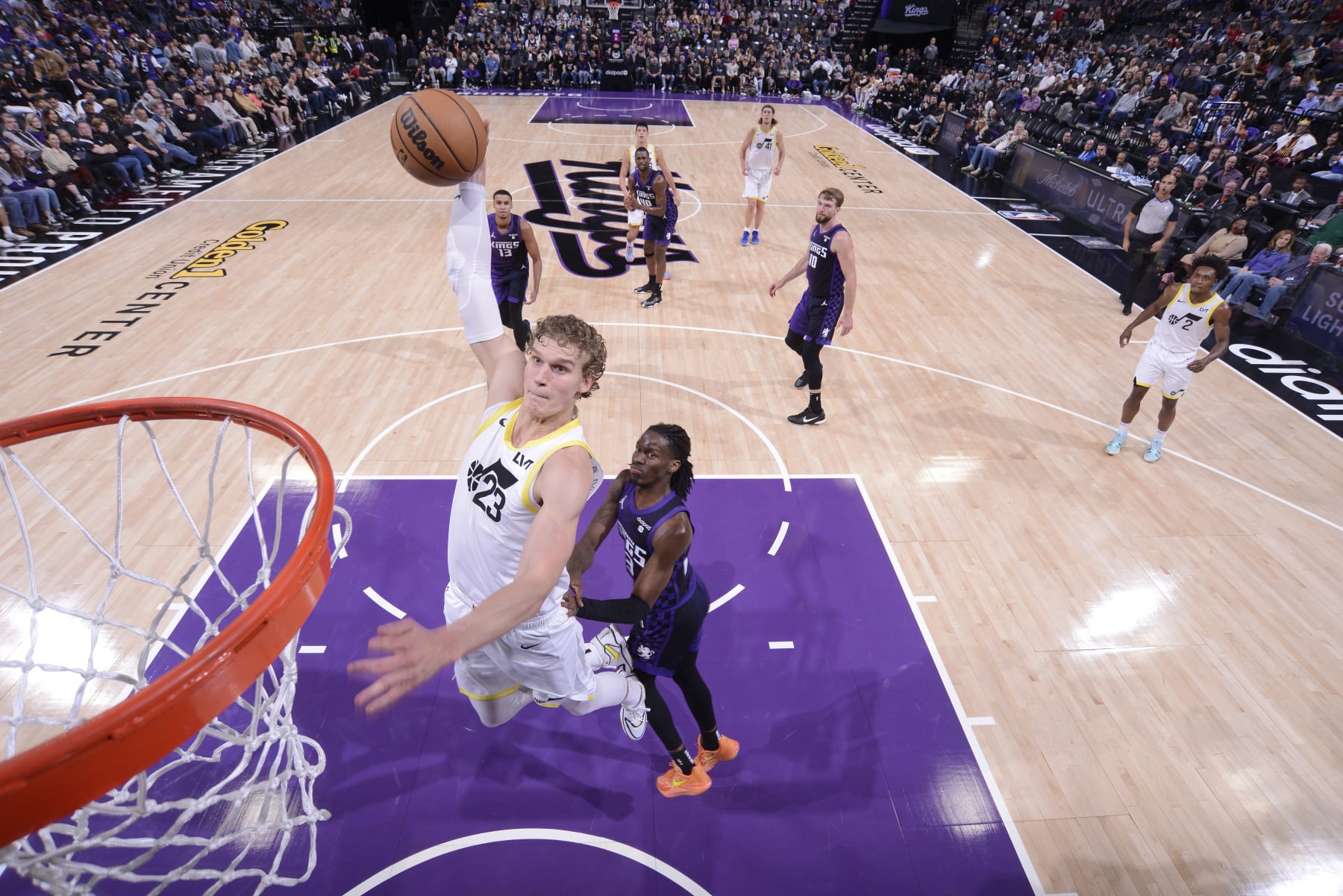 SACRAMENTO, CA - DECEMBER 16: Lauri Markkanen #23 of the Utah Jazz drives to the basket during the game against the Sacramento Kings on December 16, 2023 at Golden 1 Center in Sacramento, California. NOTE TO USER: User expressly acknowledges and agrees that, by downloading and or using this Photograph, user is consenting to the terms and conditions of the Getty Images License Agreement. Mandatory Copyright Notice: Copyright 2023 NBAE (Photo by Rocky Widner/NBAE via Getty Images)
