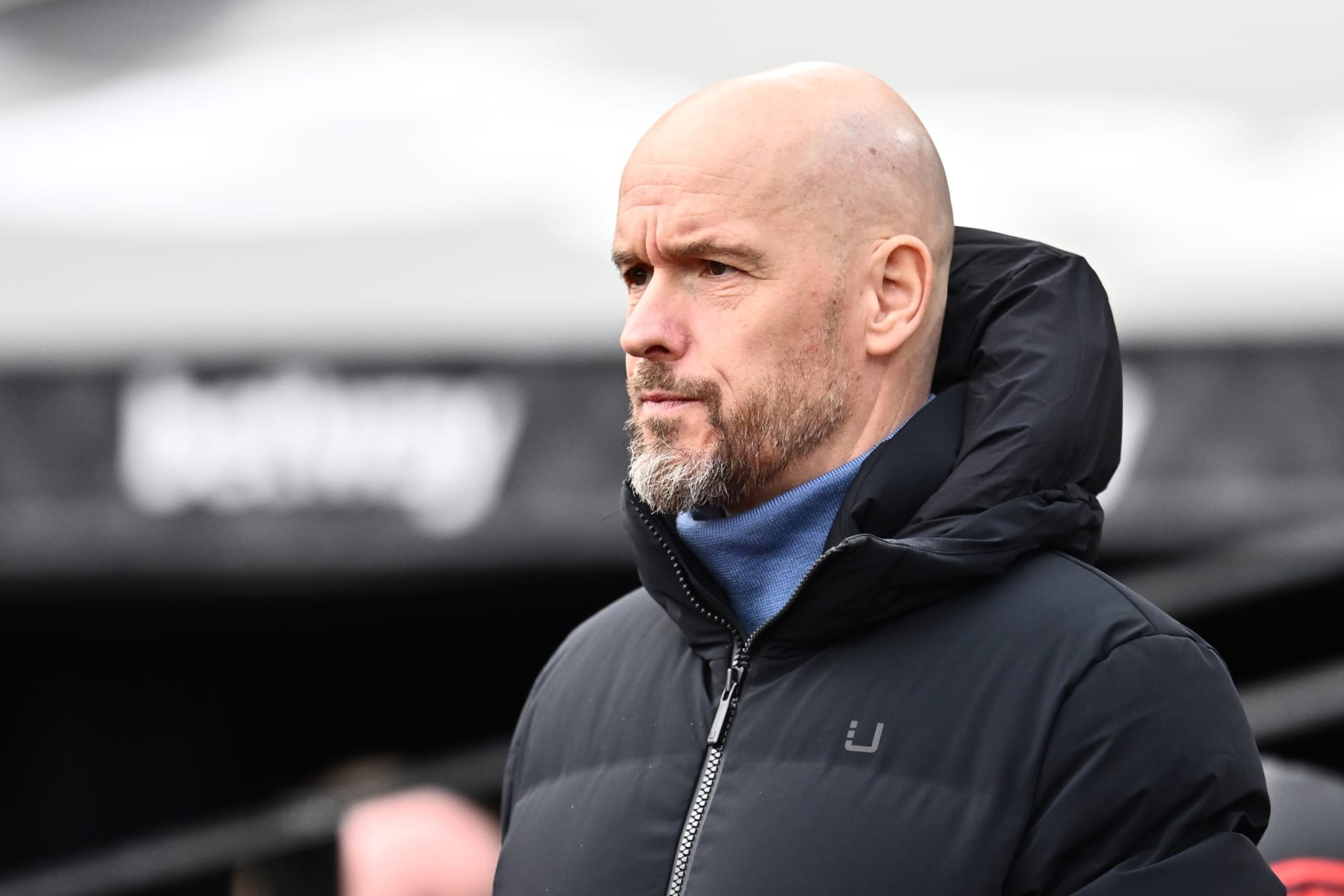 LONDON, ENGLAND - DECEMBER 23: manager Erik ten Hag of Manchester United looks on during the Premier League match between West Ham United and Manchester United at London Stadium on December 23, 2023 in London, England. (Photo by Sebastian Frej/MB Media/Getty Images)