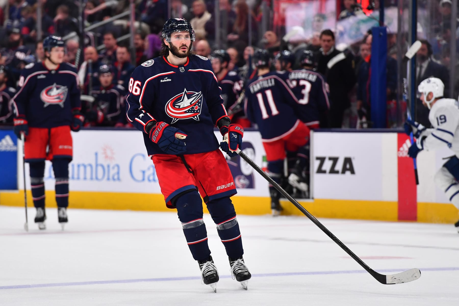 COLUMBUS, OHIO - DECEMBER 23: Kirill Marchenko #86 of the Columbus Blue Jackets skates during the third period of a game against the Toronto Maple Leafs at Nationwide Arena on December 23, 2023 in Columbus, Ohio. (Photo by Ben Jackson/NHLI via Getty Images)