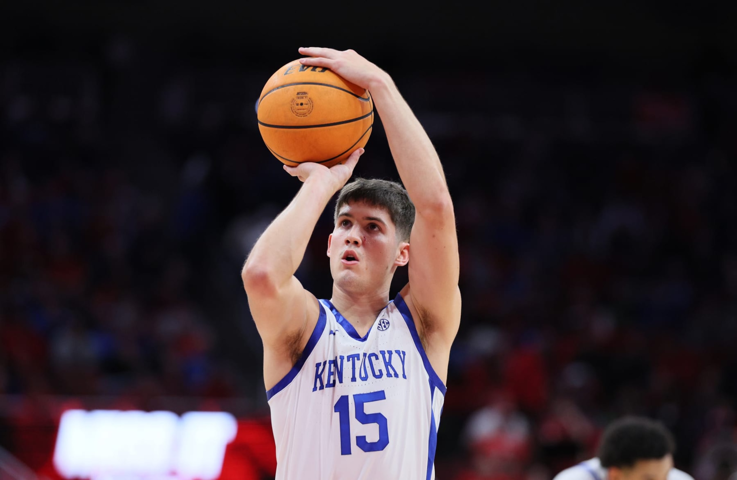 LOUISVILLE, KENTUCKY - DECEMBER 21: Reed Sheppard #15 of the Kentucky Wildcats shoots the ball in the first half against the Louisville Cardinals at KFC YUM! Center on December 21, 2023 in Louisville, Kentucky. (Photo by Andy Lyons/Getty Images)