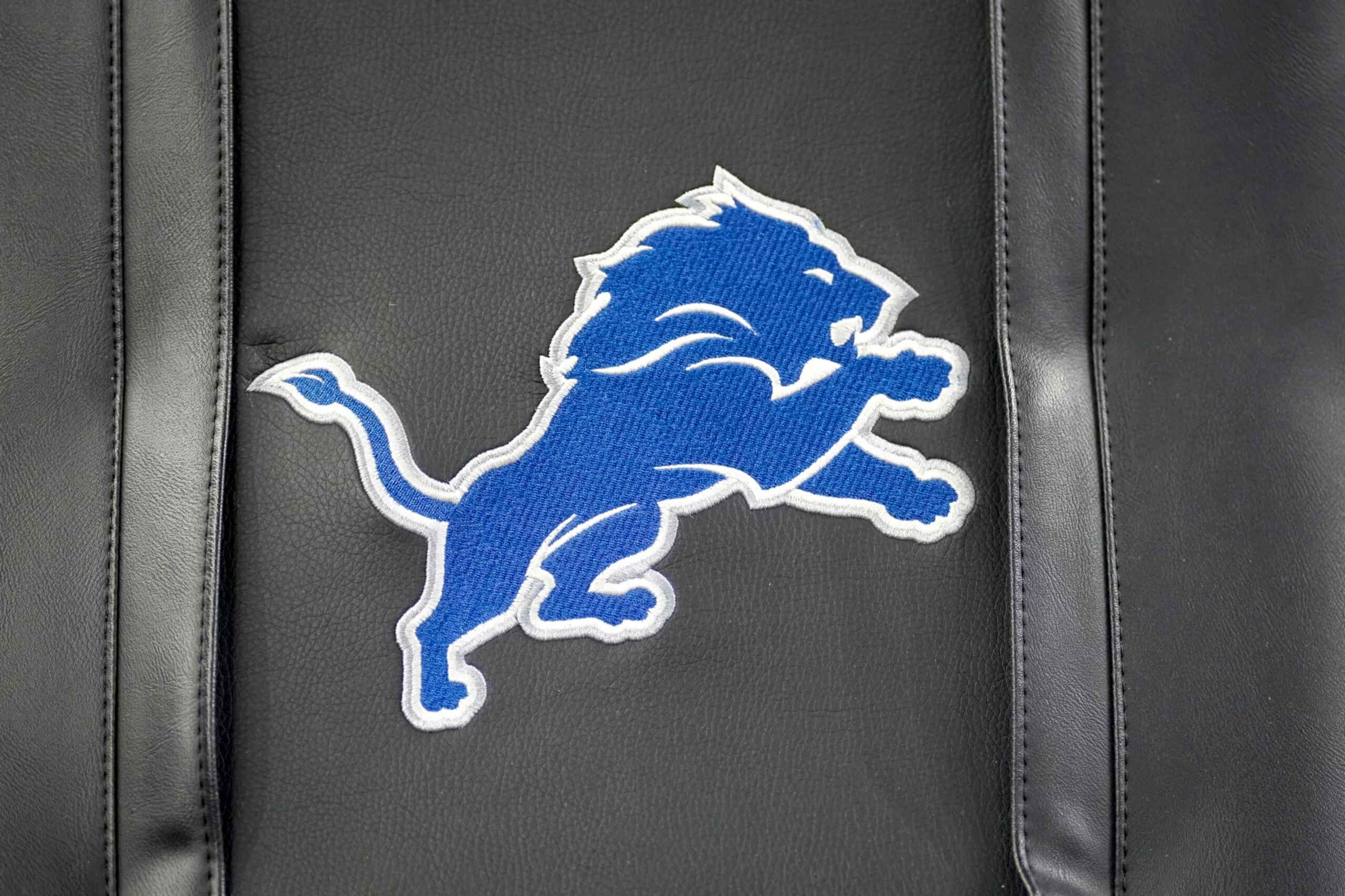 DETROIT, MICHIGAN - SEPTEMBER 17: The Detroit Lions logo is pictured against the Seattle Seahawks at Ford Field on September 17, 2023 in Detroit, Michigan. (Photo by Nic Antaya/Getty Images)