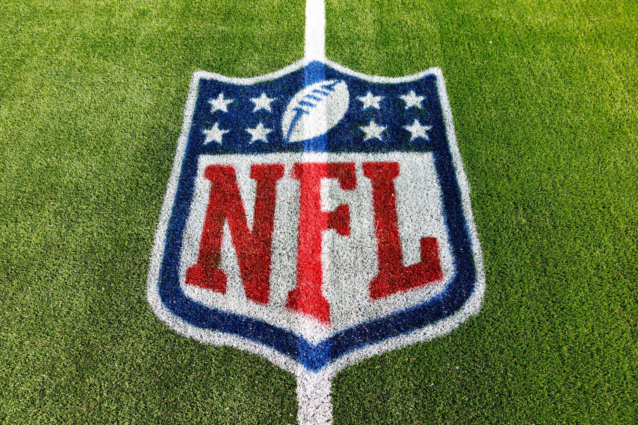 NASHVILLE, TENNESSEE - DECEMBER 3: NFL logo on the field before the game between the Tennessee Titans and the Indianapolis Colts at Nissan Stadium on December 3, 2023 in Nashville, Tennessee. The Colts defeated the Titans 31-28.  (Photo by Wesley Hitt/Getty Images)