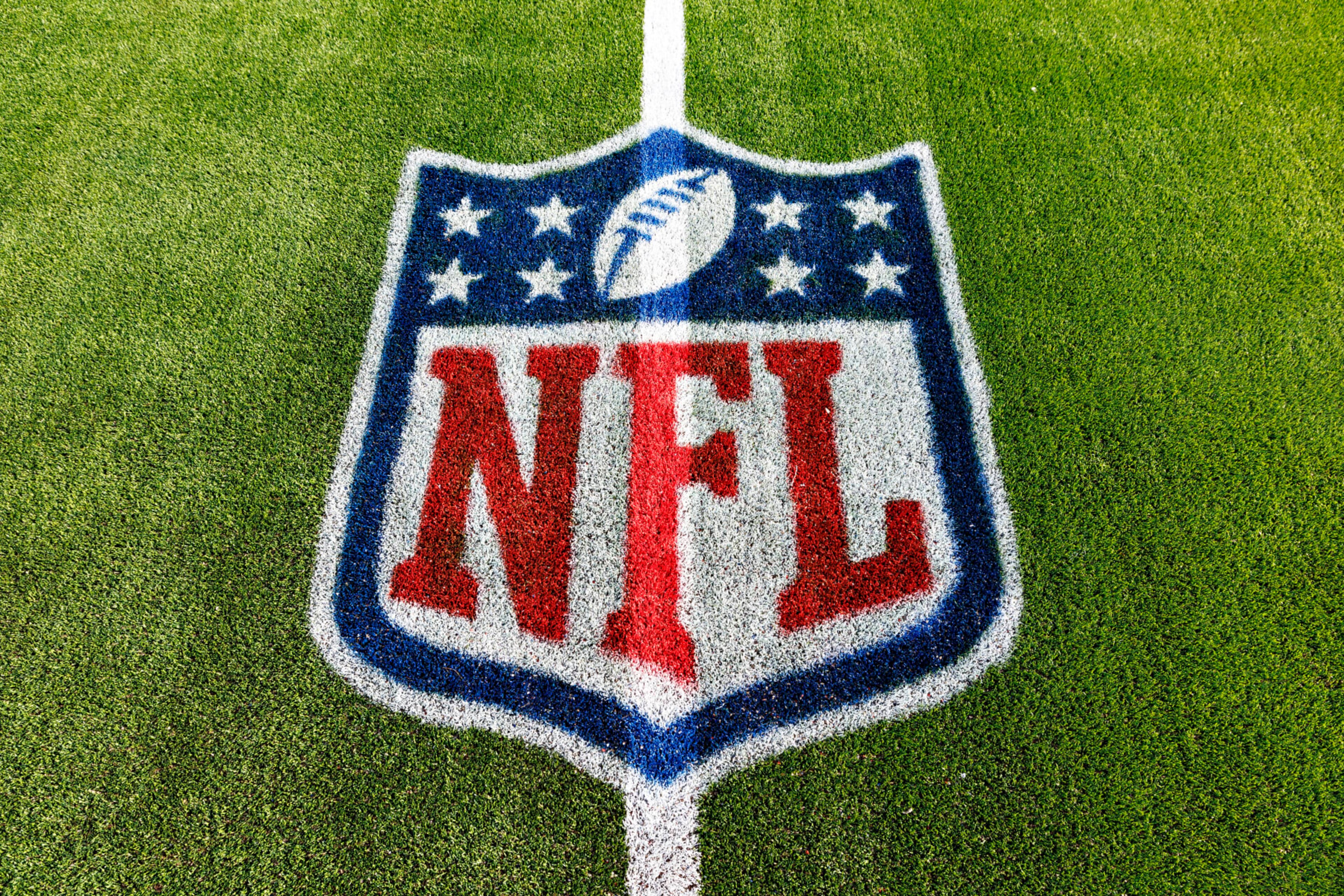 NASHVILLE, TENNESSEE - DECEMBER 3: NFL logo on the field before the game between the Tennessee Titans and the Indianapolis Colts at Nissan Stadium on December 3, 2023 in Nashville, Tennessee. The Colts defeated the Titans 31-28.  (Photo by Wesley Hitt/Getty Images)