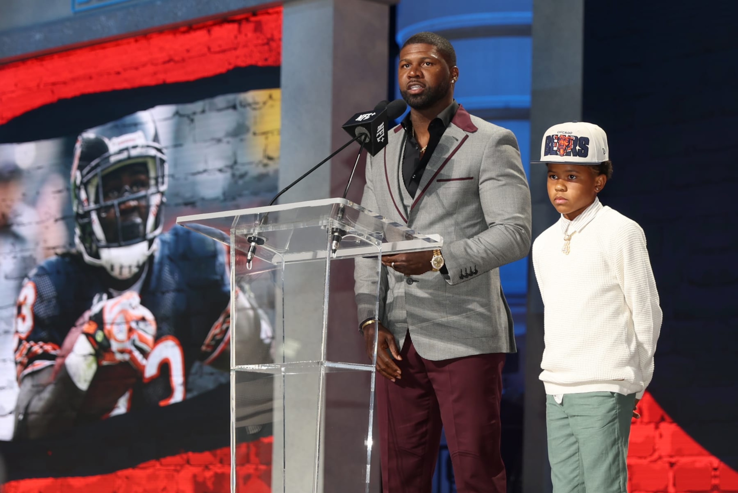 KANSAS CITY, MO - APRIL 28: Former Chicago Bears great Devin Hester announces the selection during the second day of the NFL Draft on April 28, 2023 at Union Station in Kansas City, MO. (Photo by Scott Winters/Icon Sportswire via Getty Images)