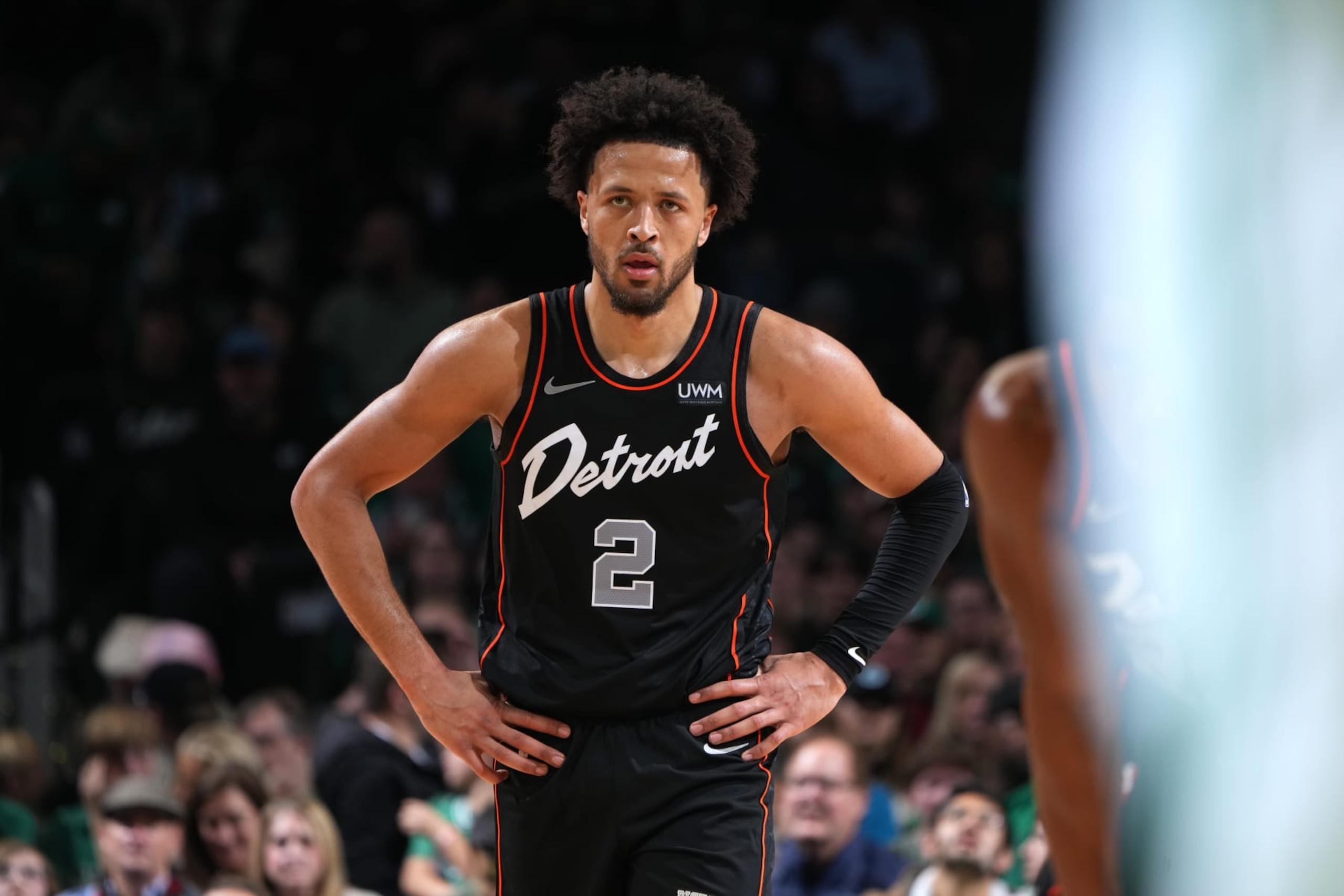 BOSTON, MA - DECEMBER 28: Cade Cunningham #2 of the Detroit Pistons looks on during the game against the Boston Celtics on December 28, 2023 at the TD Garden in Boston, Massachusetts. NOTE TO USER: User expressly acknowledges and agrees that, by downloading and or using this photograph, User is consenting to the terms and conditions of the Getty Images License Agreement. Mandatory Copyright Notice: Copyright 2023 NBAE  (Photo by Brian Babineau/NBAE via Getty Images)