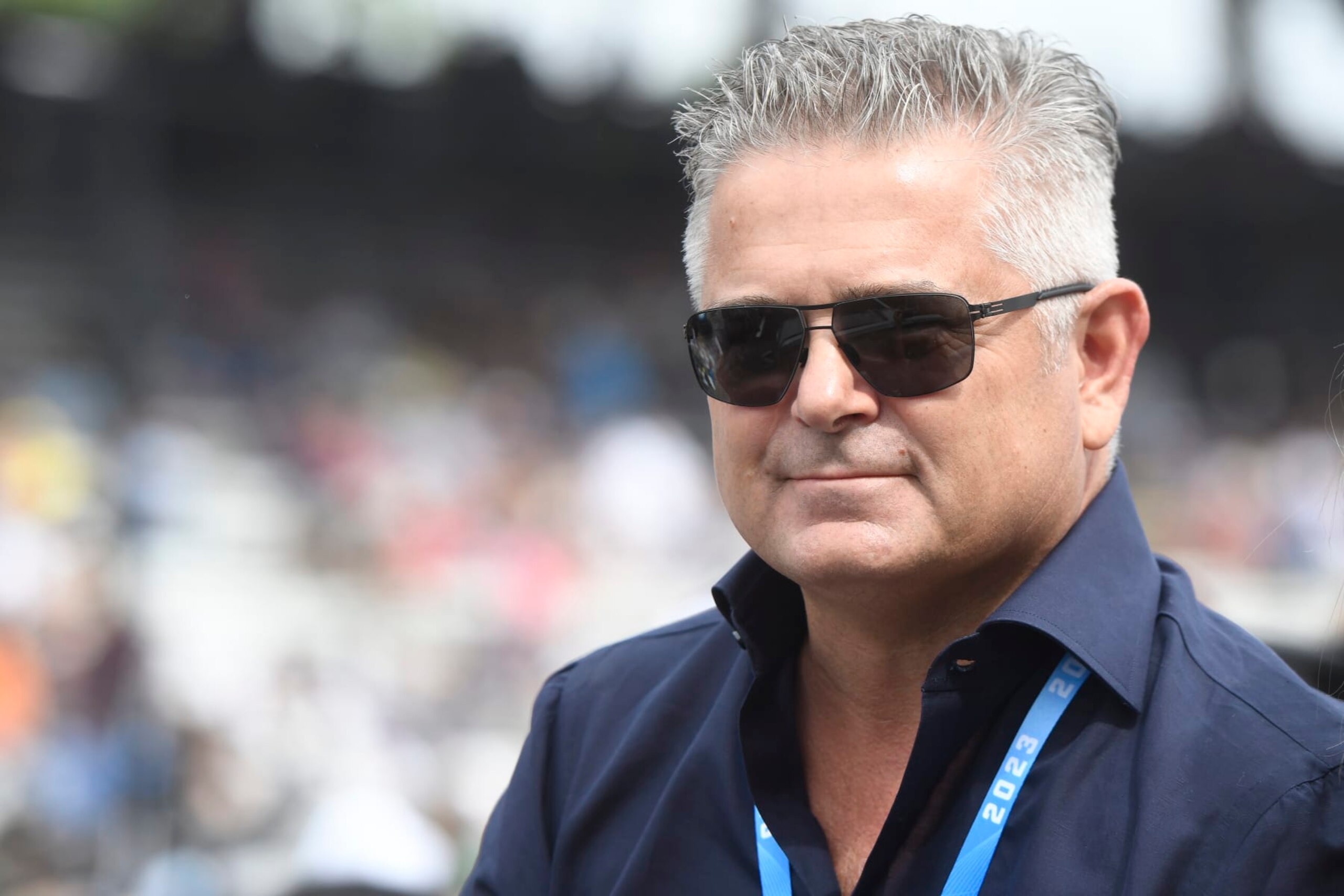 INDIANAPOLIS, IN - MAY 28: Gil de Ferran participate in the past winners parade before the start of the NTT IndyCar Series Indianapolis 500 on May 28, 2023, at Indianapolis Motor Speedway in Indianapolis, Indiana. (Photo by Michael Allio/Icon Sportswire via Getty Images)