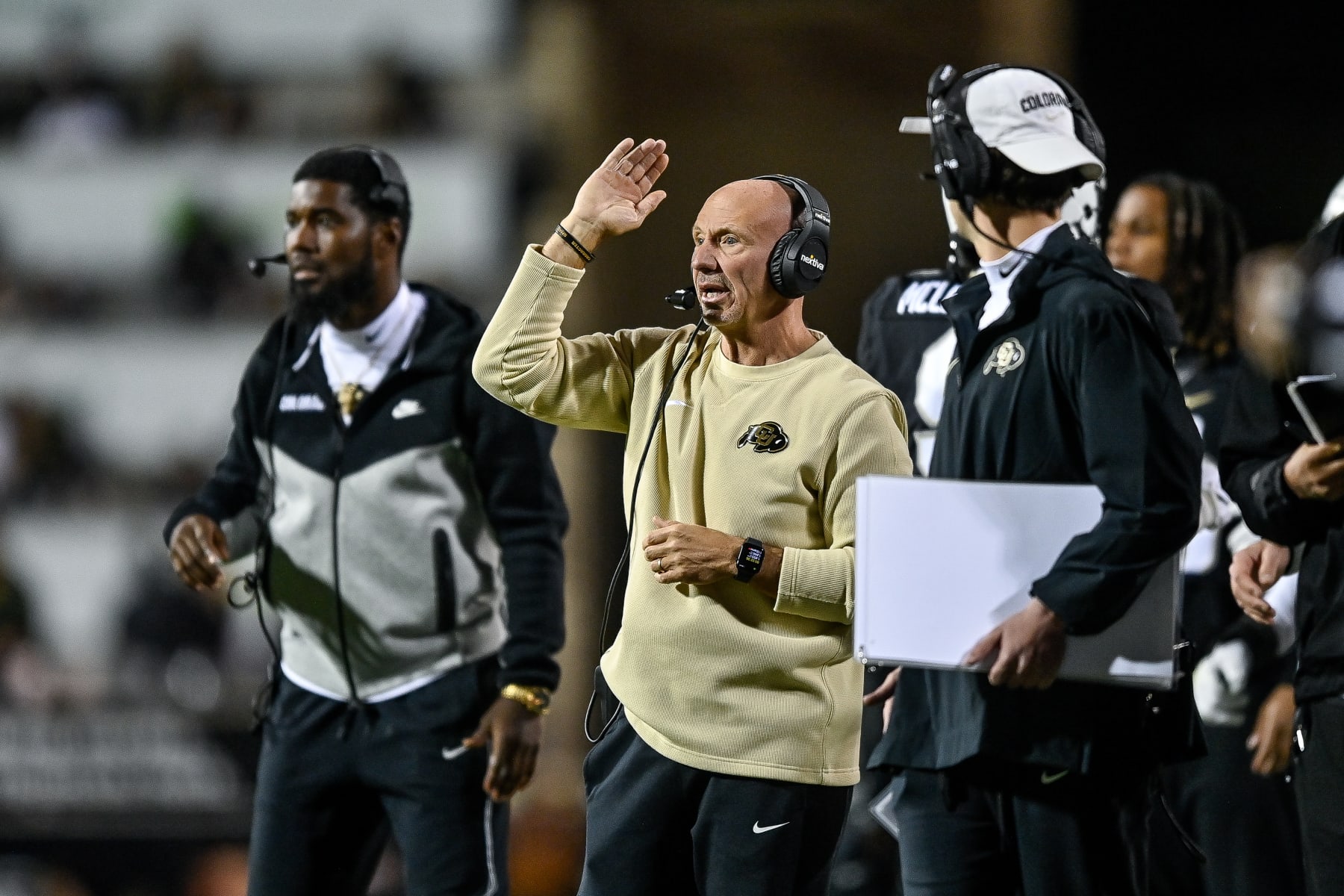 BOULDER, CO - NOVEMBER 4:  Defensive coordinator Charles Kelly looks on during a game against the Oregon State Beavers at Folsom Field on November 4, 2023 in Boulder, Colorado. (Photo by Dustin Bradford/Getty Images)