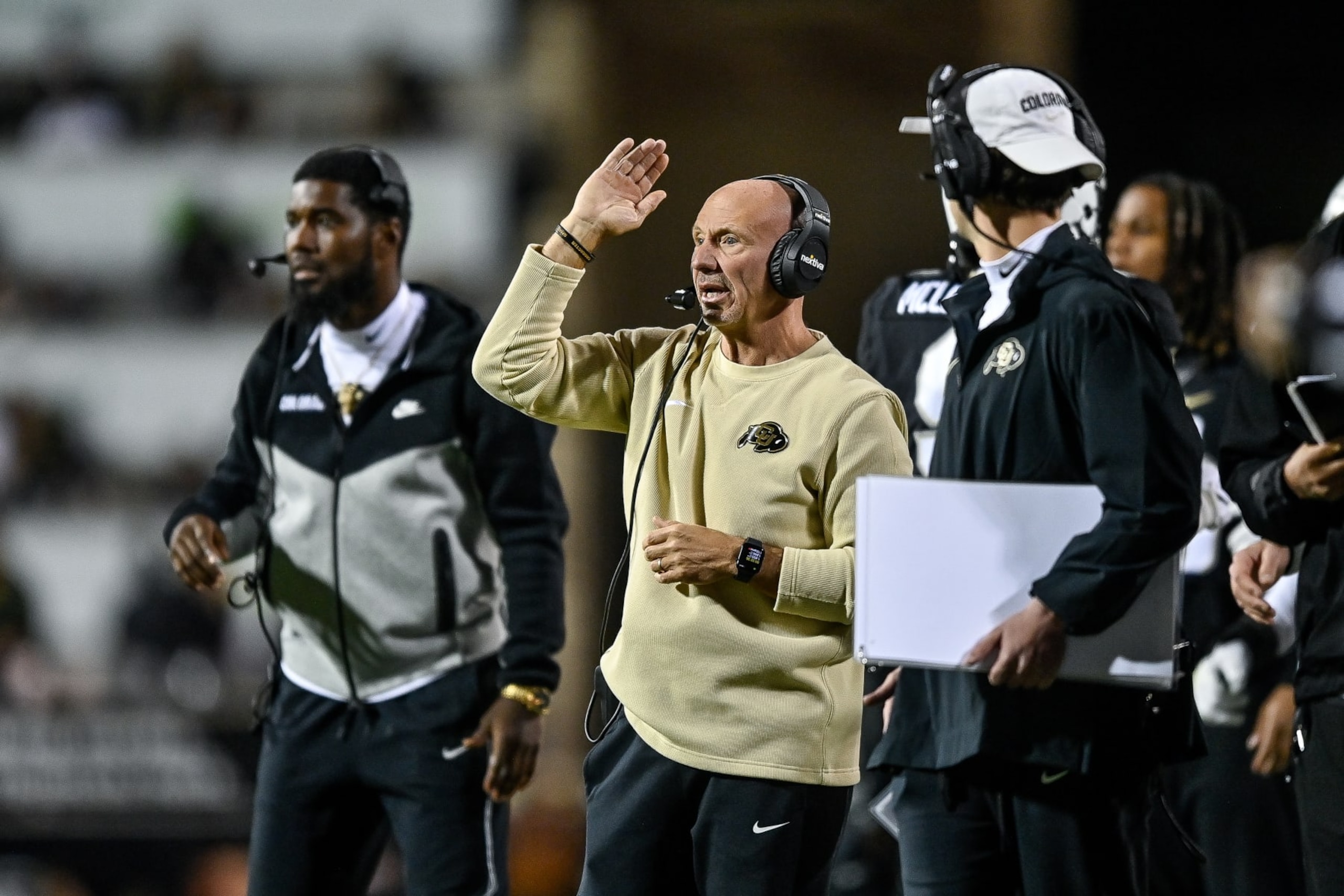 BOULDER, CO - NOVEMBER 4: Defensive coordinator Charles Kelly looks on during a game against the Oregon State Beavers at Folsom Field on November 4, 2023 in Boulder, Colorado. (Photo by Dustin Bradford/Getty Images) BOULDER, CO - NOVEMBER 4: Defensive coordinator Charles Kelly looks on during a game against the Oregon State Beavers at Folsom Field on November 4, 2023 in Boulder, Colorado. (Photo by Dustin Bradford/Getty Images)