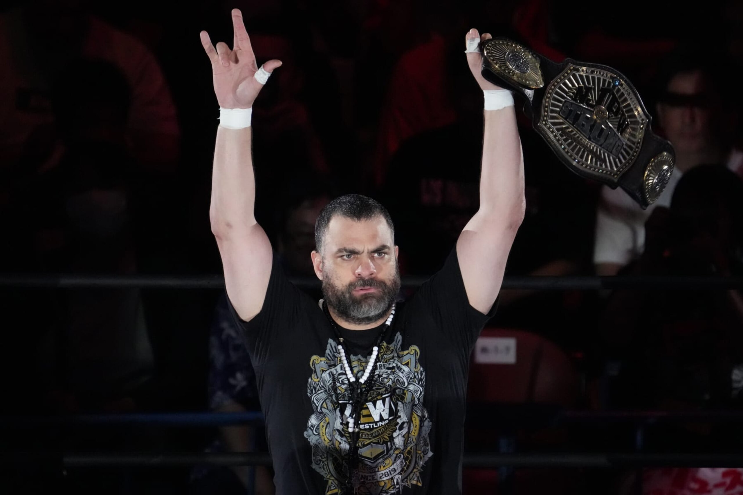 TOKYO, JAPAN - AUGUST 13: Eddie Kingsto enters the ring during the New Japan Pro-Wrestling - G1 CLIMAX 33 Final at Ryogoku Kokugikan on August 13, 2023 in Tokyo, Chiba, Japan. (Photo by Etsuo Hara/Getty Images)