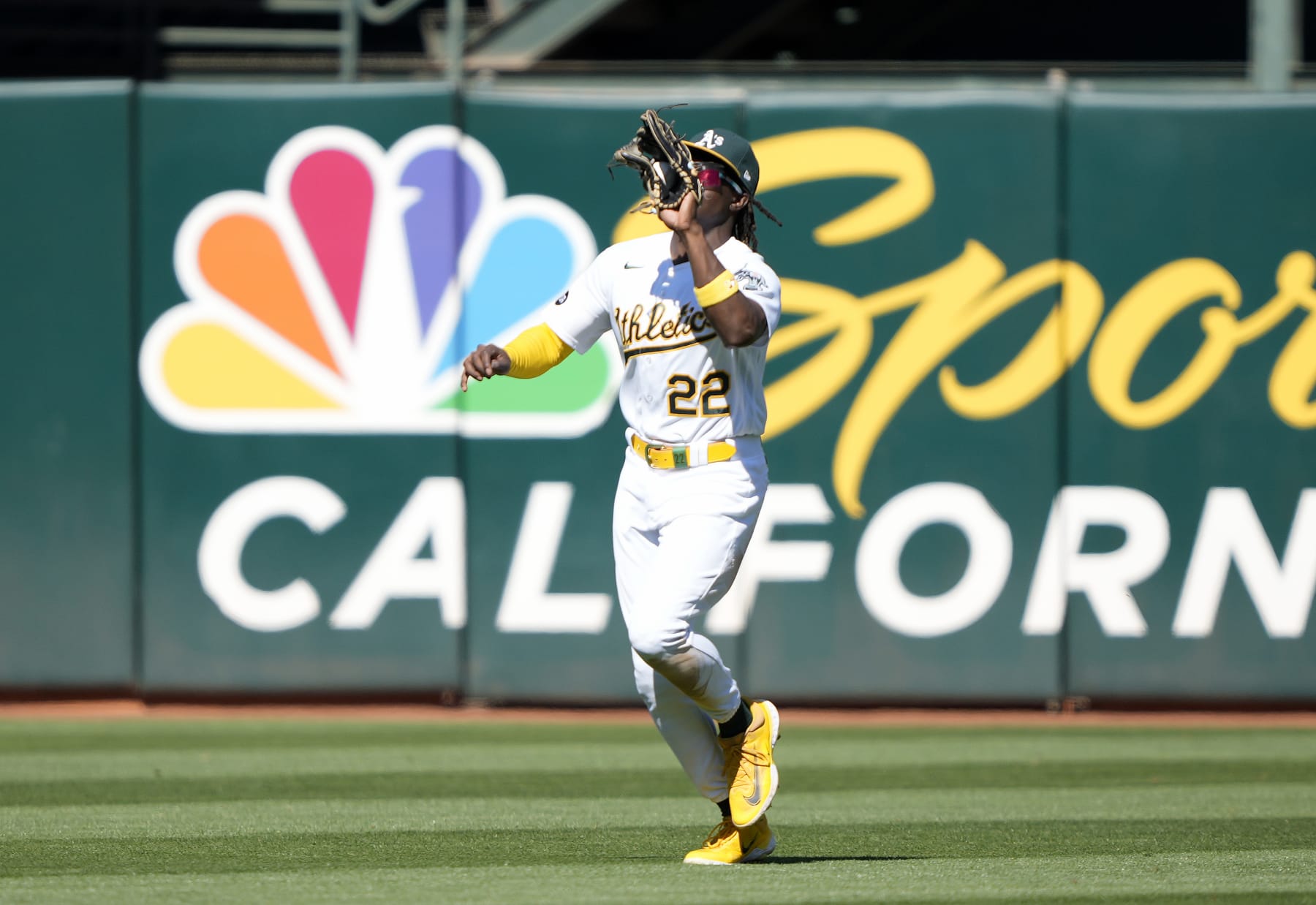 OAKLAND, CALIFORNIA - SEPTEMBER 24: Lawrence Butler #22 of the Oakland Athletics catches a fly ball hit by Miguel Cabrera #24 of the Detroit Tigers in the top of the seventh inning at RingCentral Coliseum on September 24, 2023 in Oakland, California. (Photo by Thearon W. Henderson/Getty Images)