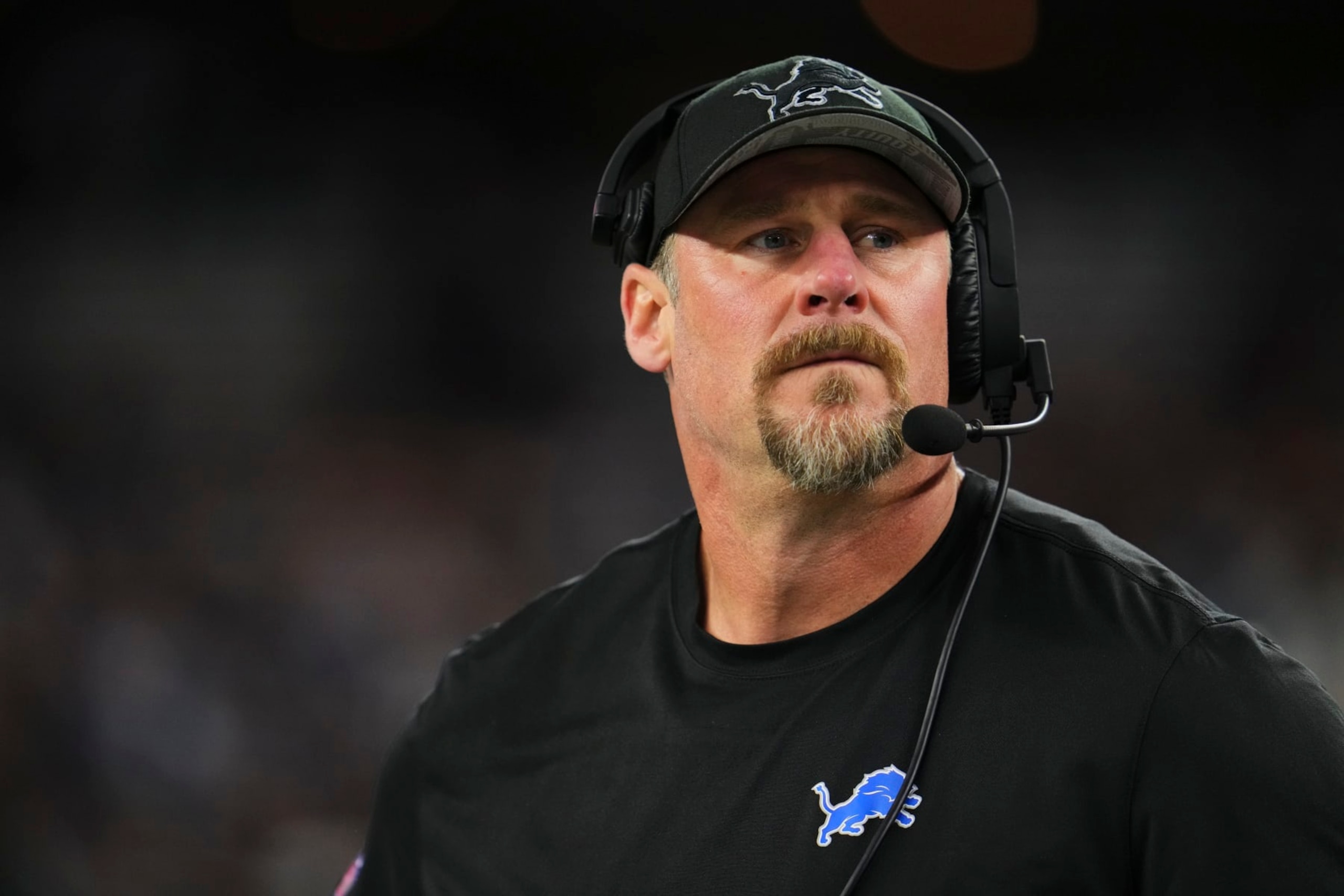 ARLINGTON, TX - DECEMBER 30: Detroit Lions head coach Dan Campbell looks on before kickoff against the Dallas Cowboys at AT&T Stadium on December 30, 2023 in Arlington, Texas. (Photo by Cooper Neill/Getty Images)
