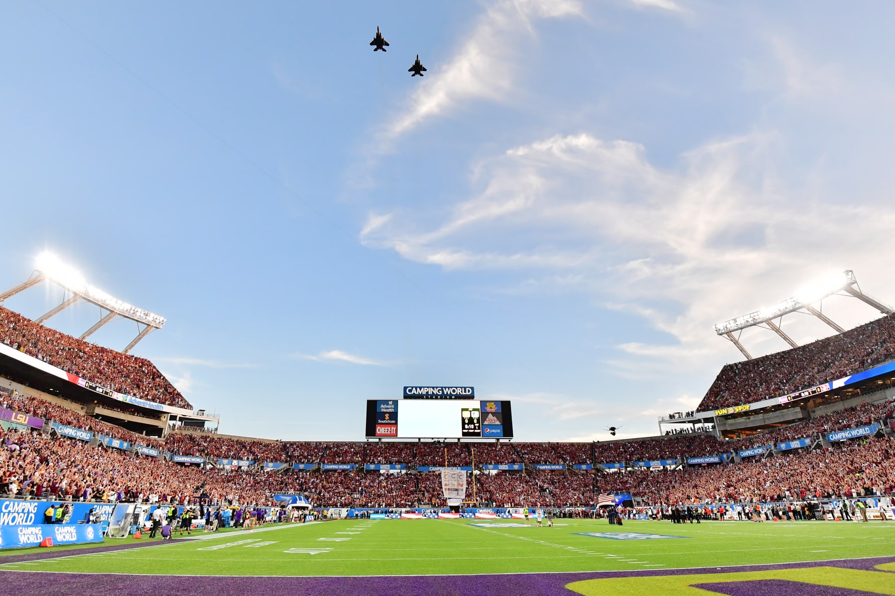 ORLANDO, FLORIDA - SEPTEMBER 03: A general view of a flyby prior to a game between the Florida State Seminoles and the LSU Tigers at Camping World Stadium on September 03, 2023 in Orlando, Florida. (Photo by Julio Aguilar/Getty Images)