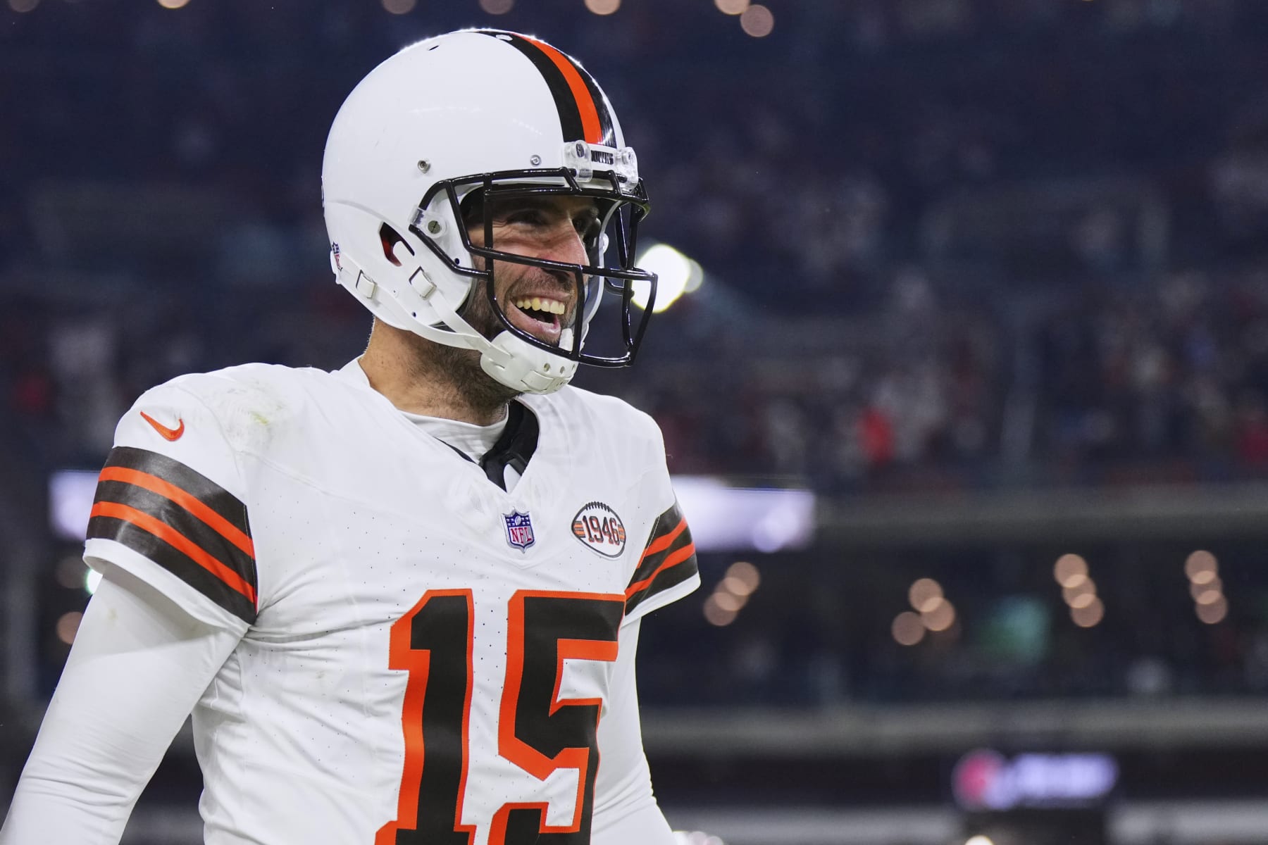 CLEVELAND, OH - DECEMBER 28: Joe Flacco #15 of the Cleveland Browns celebrates after scoring a touchdown against the New York Jets at Cleveland Browns Stadium on December 28, 2023 in Cleveland, Ohio. (Photo by Cooper Neill/Getty Images)