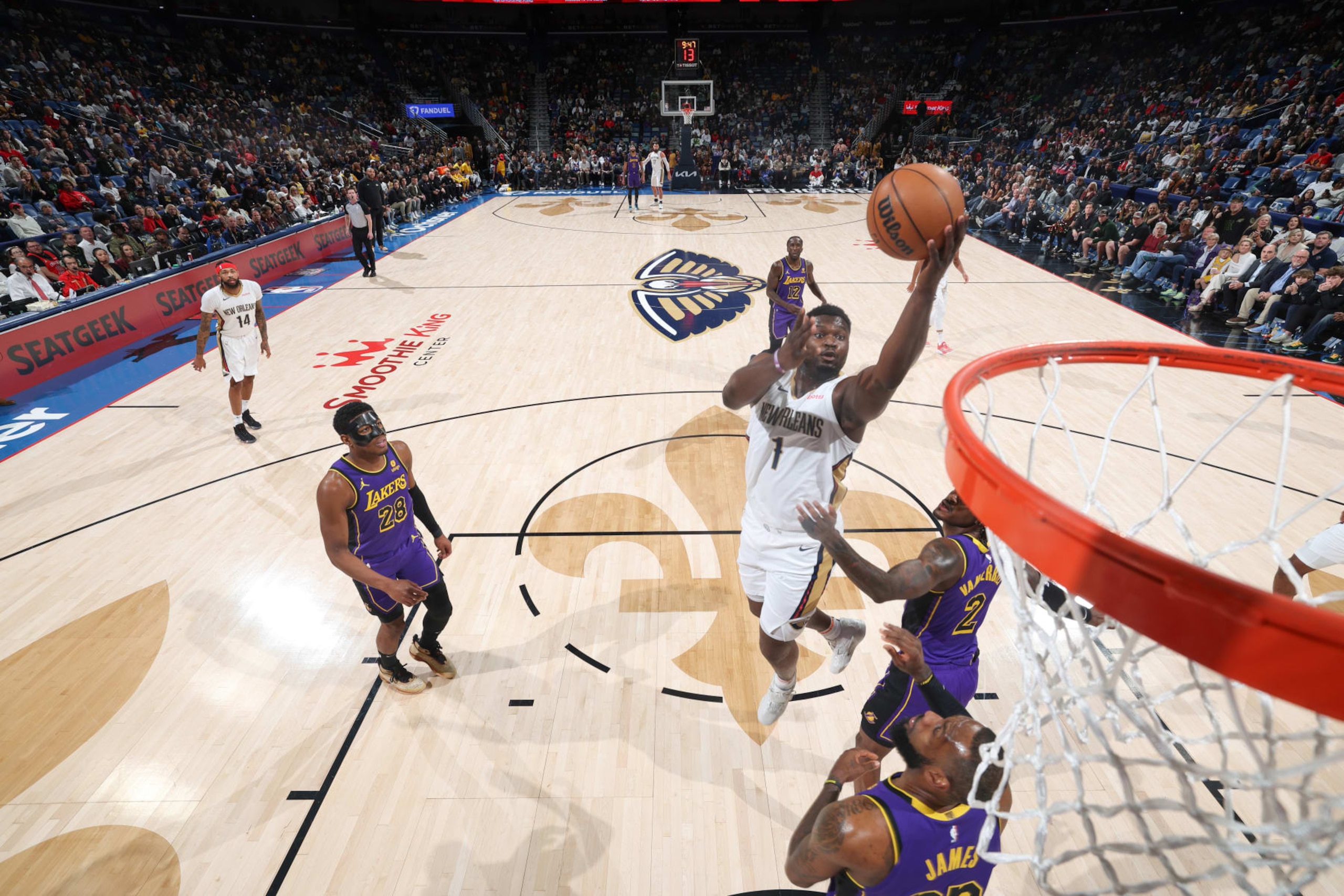 NEW ORLEANS, LA - DECEMBER 31: Zion Williamson #1 of the New Orleans Pelicans goes to the basket during the game on December 31, 2023 at the Smoothie King Center in New Orleans, Louisiana. NOTE TO USER: User expressly acknowledges and agrees that, by downloading and or using this Photograph, user is consenting to the terms and conditions of the Getty Images License Agreement. Mandatory Copyright Notice: Copyright 2023 NBAE (Photo by Jeff Haynes/NBAE via Getty Images)