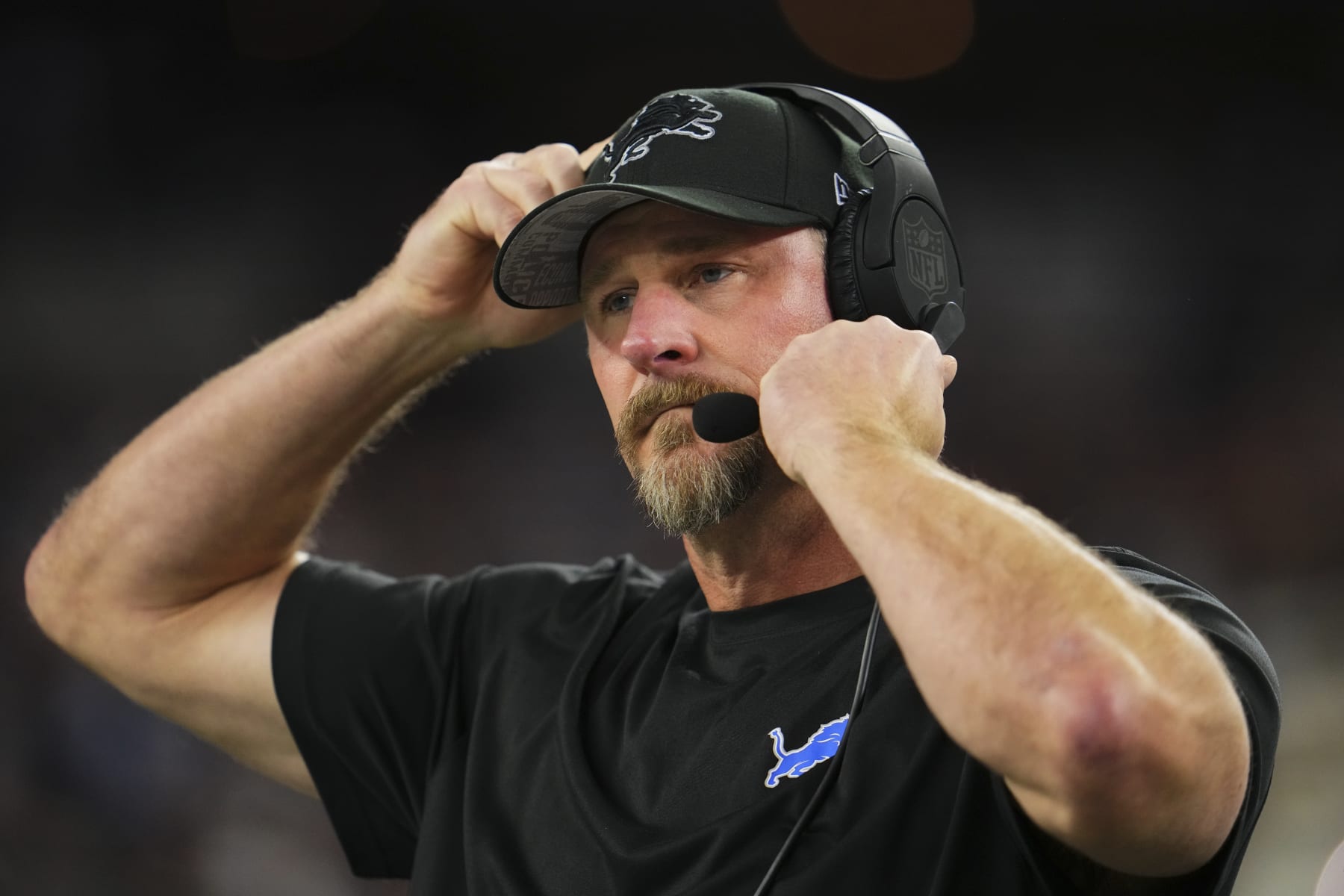 ARLINGTON, TX - DECEMBER 30: Detroit Lions head coach Dan Campbell looks on before kickoff against the Dallas Cowboys at AT&T Stadium on December 30, 2023 in Arlington, Texas. (Photo by Cooper Neill/Getty Images)