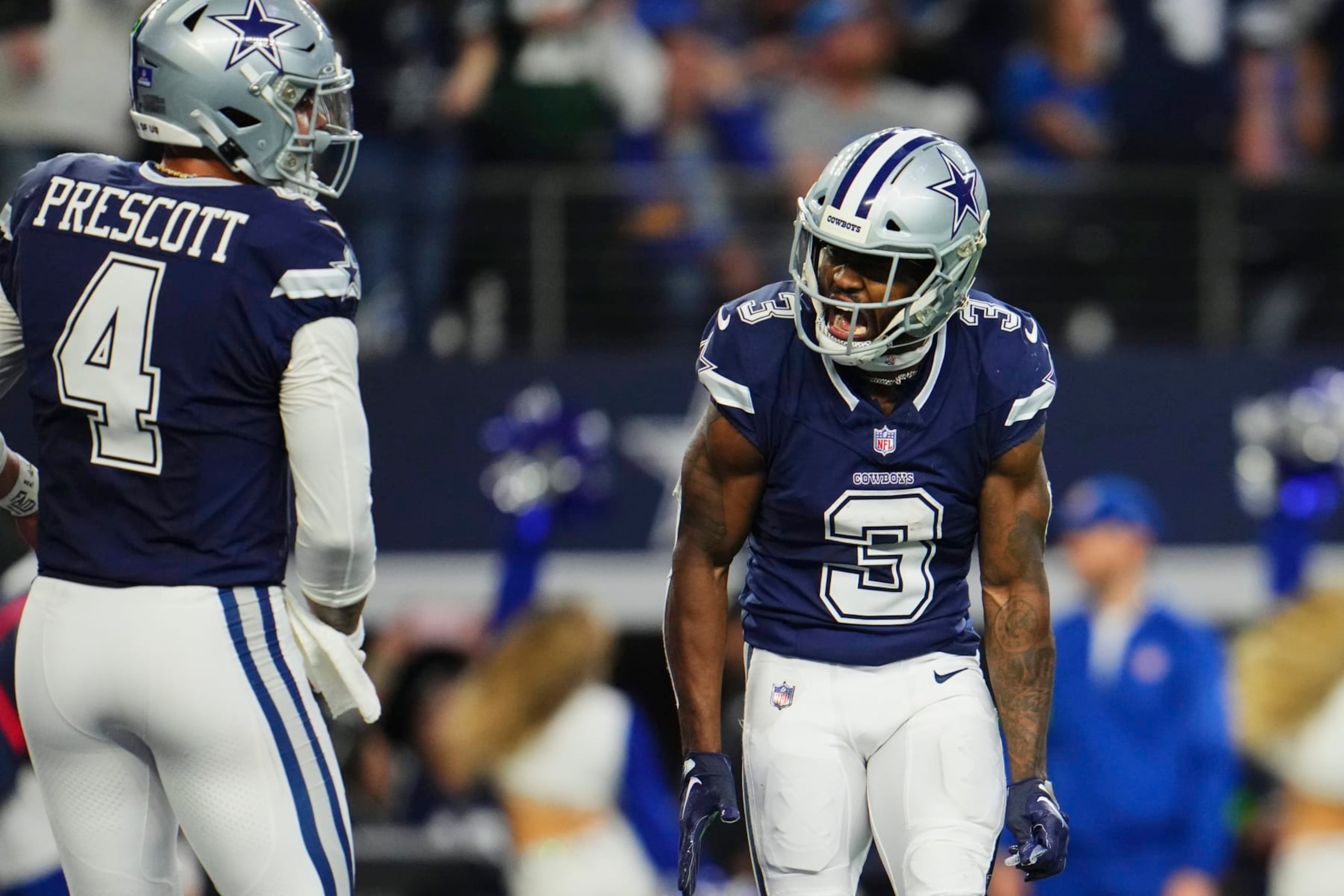 ARLINGTON, TX - DECEMBER 30: Brandin Cooks #3 of the Dallas Cowboys celebrates after scoring a touchdown against the Detroit Lions during the second half at AT&T Stadium on December 30, 2023 in Arlington, Texas. (Photo by Cooper Neill/Getty Images) ARLINGTON, TX - DECEMBER 30: Brandin Cooks #3 of the Dallas Cowboys celebrates after scoring a touchdown against the Detroit Lions during the second half at AT&T Stadium on December 30, 2023 in Arlington, Texas. (Photo by Cooper Neill/Getty Images)