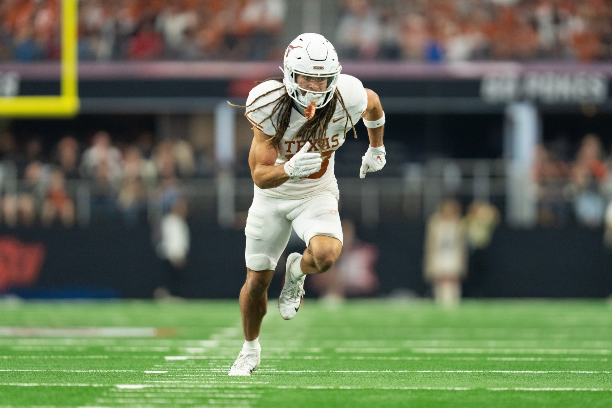 ARLINGTON, TEXAS - DECEMBER 2: Jordan Whittington #13 runs a route at the Big 12 Championship match between Oklahoma State and Texasat AT&T Stadium on December 2, 2023 in Arlington, Texas. (Photo by Caten Hyde/The University of Texas Athletics/Getty Images)