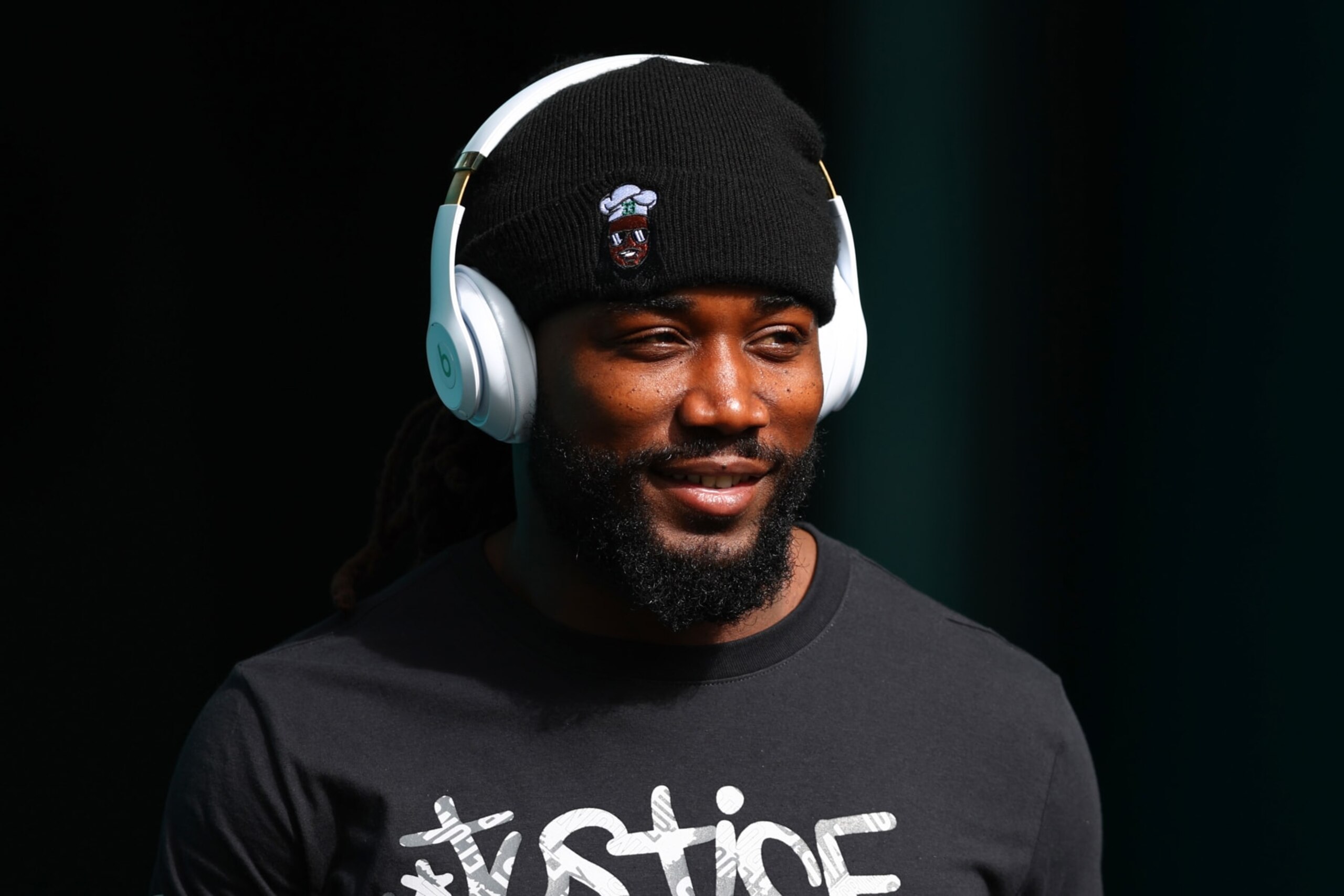 MIAMI GARDENS, FLORIDA - DECEMBER 17: Dalvin Cook #33 of the New York Jets looks on prior to a game against the Miami Dolphins at Hard Rock Stadium on December 17, 2023 in Miami Gardens, Florida. (Photo by Megan Briggs/Getty Images)