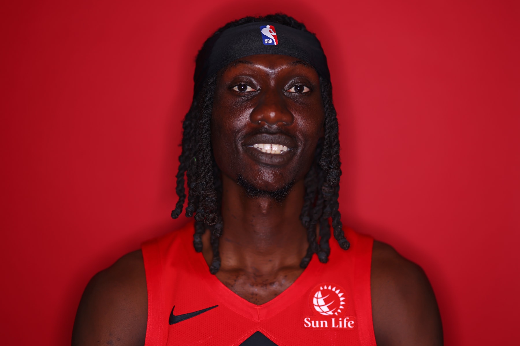 TORONTO, ON - OCTOBER 02: Mohamadou Gueye #15 of the Toronto Raptors poses for a portrait during NBA Media Day on October 02, 2023 at the Hilton Hotel in Toronto, Ontario, Canada. NOTE TO USER: User expressly acknowledges and agrees that, by downloading and or using this Photograph, user is consenting to the terms and conditions of the Getty Images License Agreement. Mandatory Copyright Notice: Copyright 2023 NBAE (Photo by Vaughn Ridley/NBAE via Getty Images)