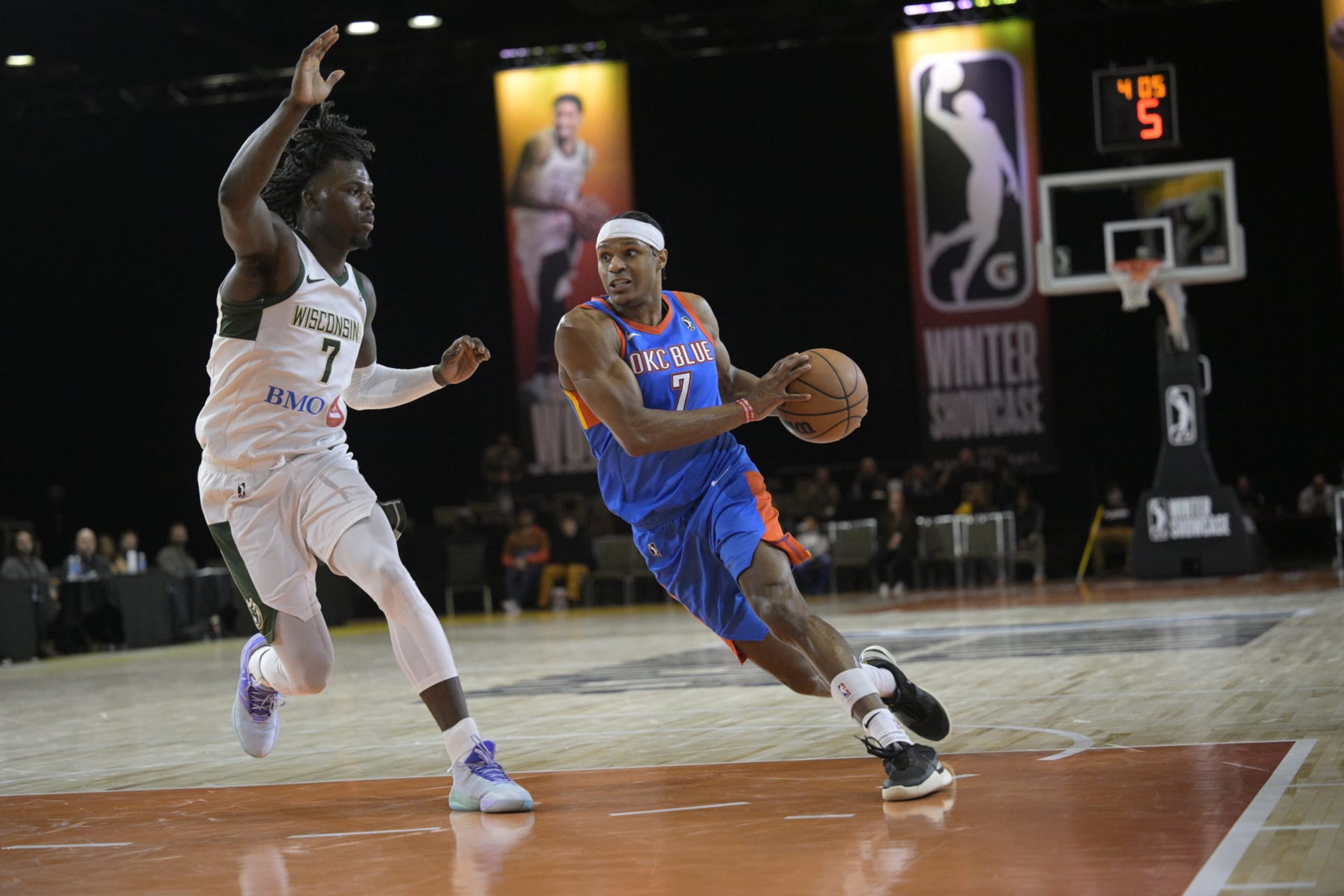ORLANDO, FL - DECEMBER 20: Jahmi'us Ramsey #7 of the Oklahoma City Blue drives to the basket during the game against the Wisconsin Herd during the 2023 G League Winter Showcase on December 20, 2023 at the Hyatt Regency in Orlando, Florida. NOTE TO USER: User expressly acknowledges and agrees that, by downloading and or using this photograph, User is consenting to the terms and conditions of the Getty Images License Agreement. Mandatory Copyright Notice: Copyright 2023 NBAE (Photo by Phelan M. Ebenhack/NBAE via Getty Images)