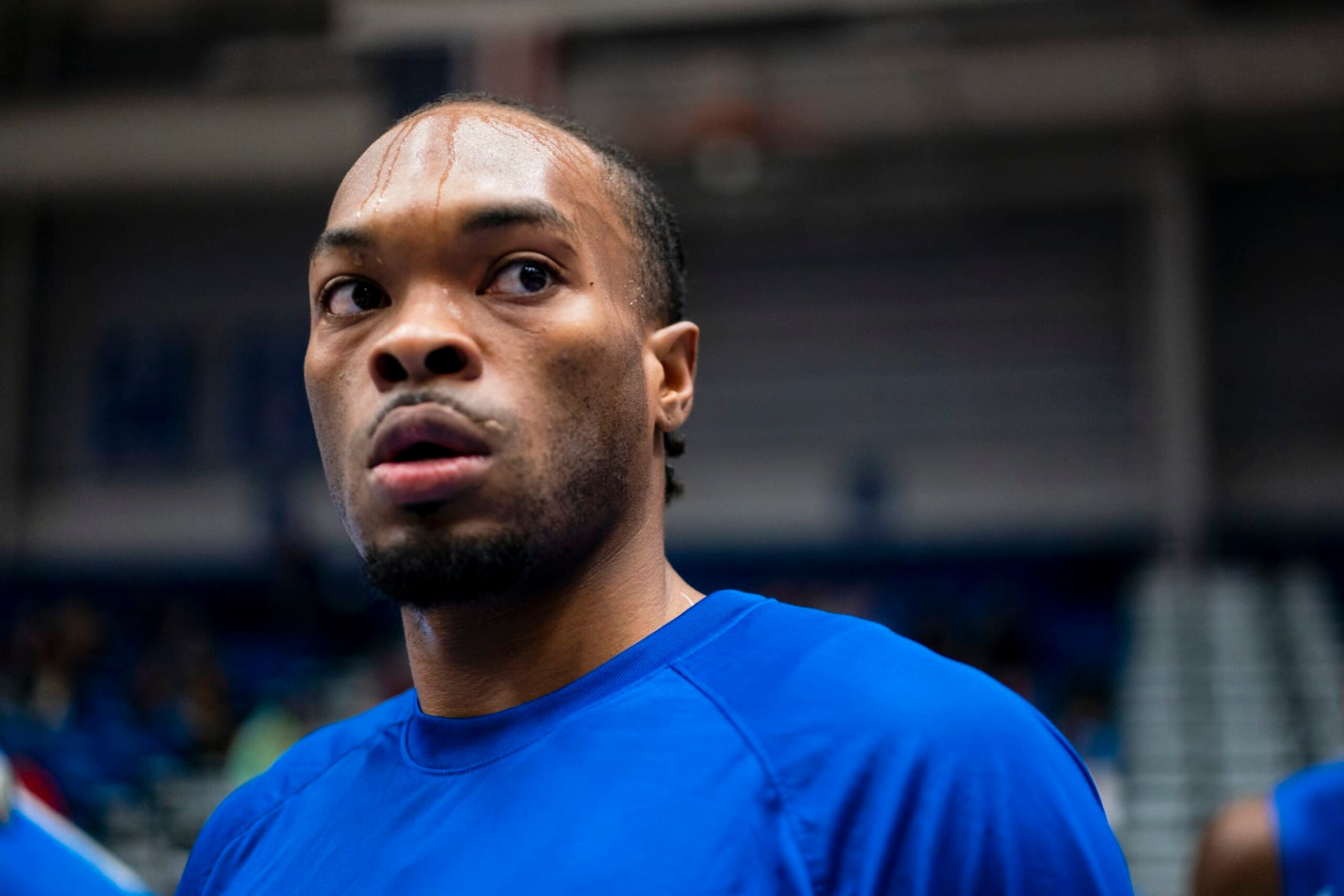 WILMINGTON, DE - NOVEMBER 22: Javonte Smart #39 of the Delaware Blue Coats looks on before a game against College Park Skyhawks on November 22, 2023 at Chase Fieldhouse in Wilmington, Delaware. NOTE TO USER: User expressly acknowledges and agrees that, by downloading and/or using this Photograph, user is consenting to the terms and conditions of the Getty Images License Agreement. Mandatory Copyright Notice: Copyright 2023 NBAE (Photo by Mary Kate Ridgway/NBAE via Getty Images)