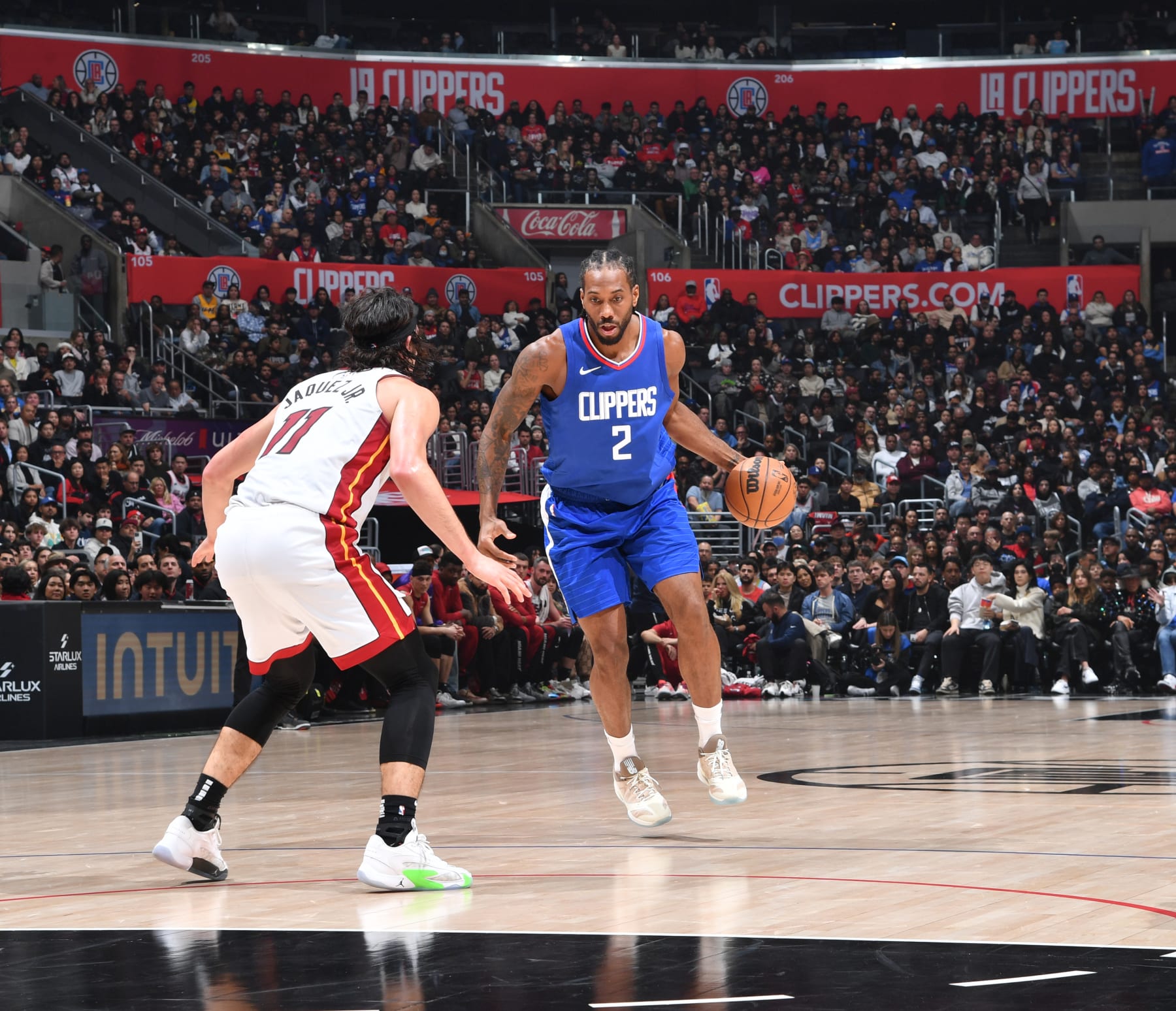 Jaime Jaquez Jr. and Kawhi Leonard