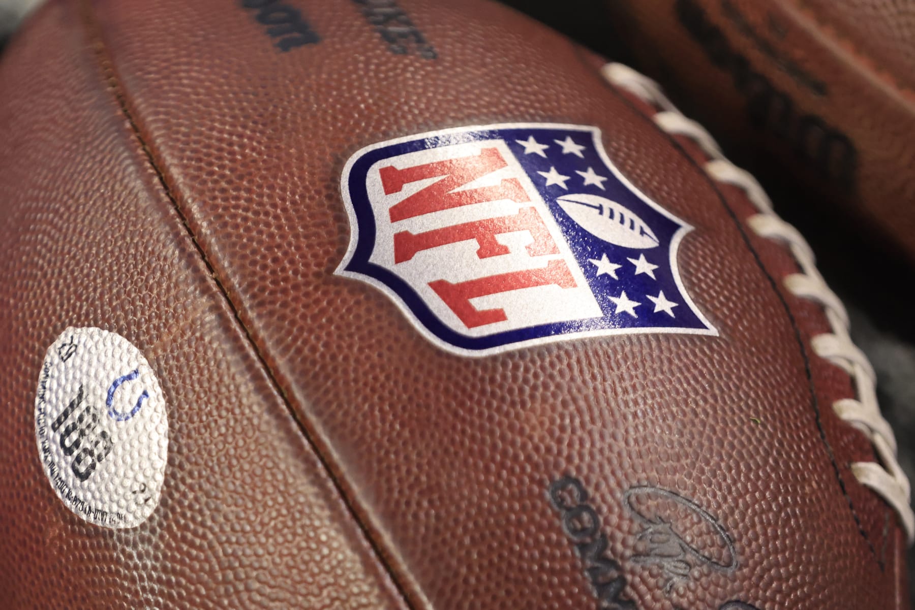 INDIANAPOLIS, INDIANA - DECEMBER 16: Detailed view of the NFL logo prior to the game between Pittsburgh Steelers and the Indianapolis Colts at Lucas Oil Stadium on December 16, 2023 in Indianapolis, Indiana. (Photo by Justin Casterline/Getty Images)