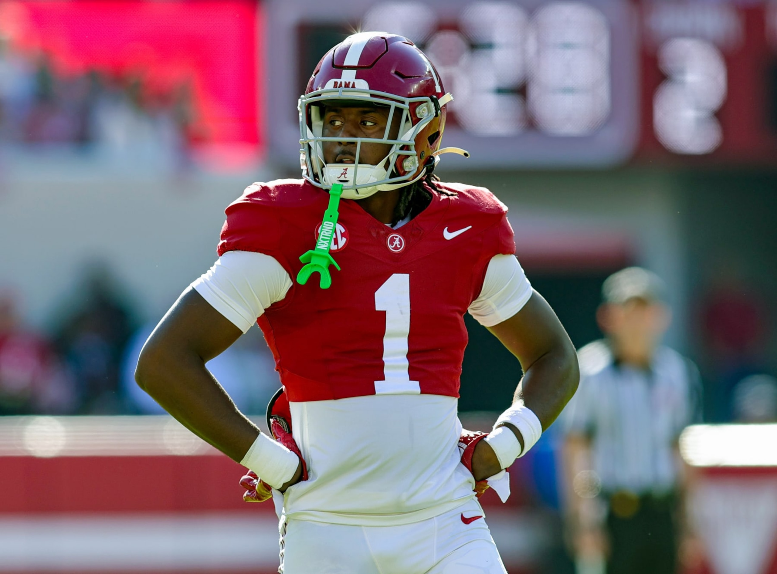 TUSCALOOSA, ALABAMA - NOVEMBER 18: Kool-Aid McKinstry #1 of the Alabama Crimson Tide during the first half aginast the Chattanooga Mocs at Bryant-Denny Stadium on November 18, 2023 in Tuscaloosa, Alabama. (Photo by Brandon Sumrall/Getty Images)