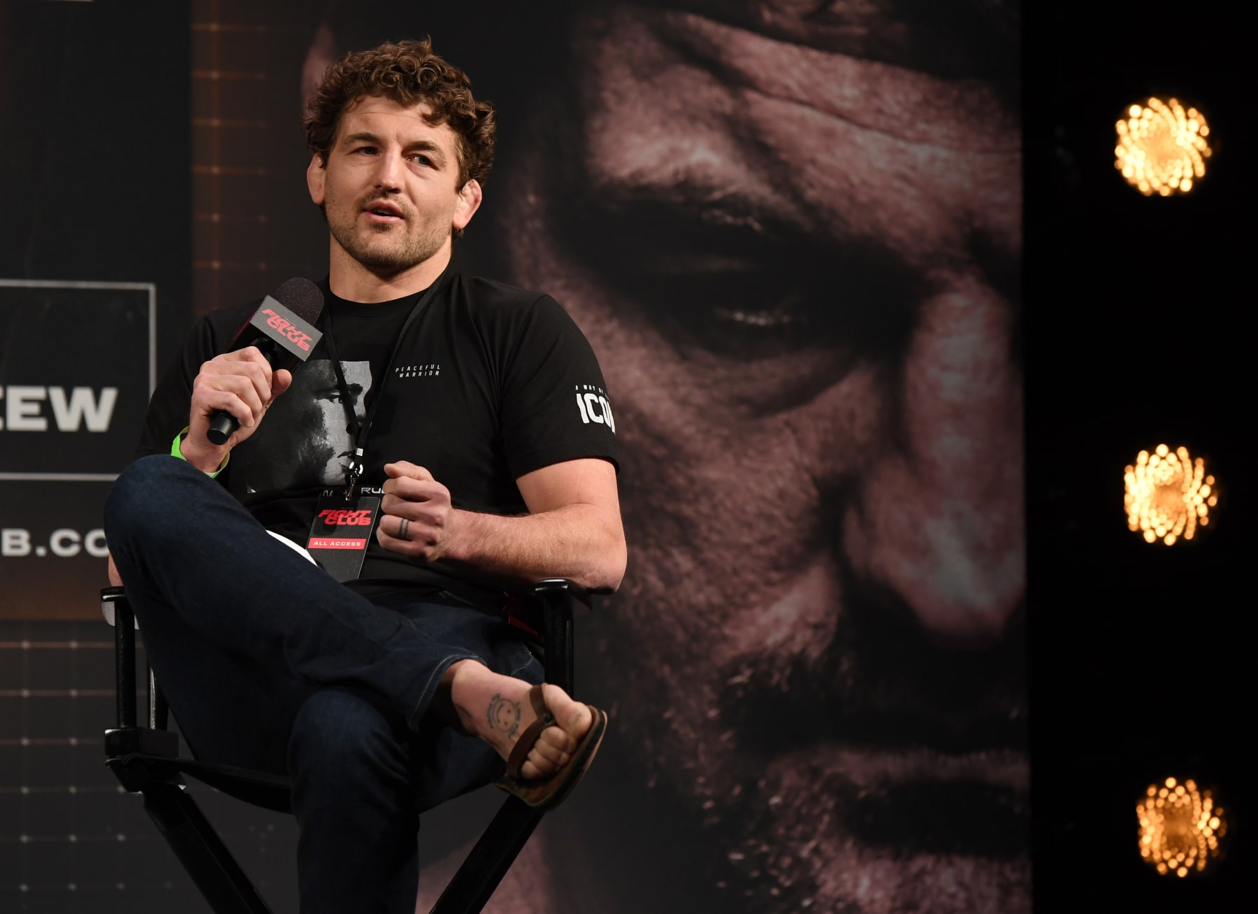 LAS VEGAS, NEVADA - MARCH 26:  Ben Askren speaks during a news conference for Triller Fight Club's inaugural 2021 boxing event at The Venetian Las Vegas on March 26, 2021 in Las Vegas, Nevada. Askren will face Jake Paul in the main event that will take place on April 17, 2021, at Mercedes-Benz Stadium in Atlanta.  (Photo by Ethan Miller/Getty Images)