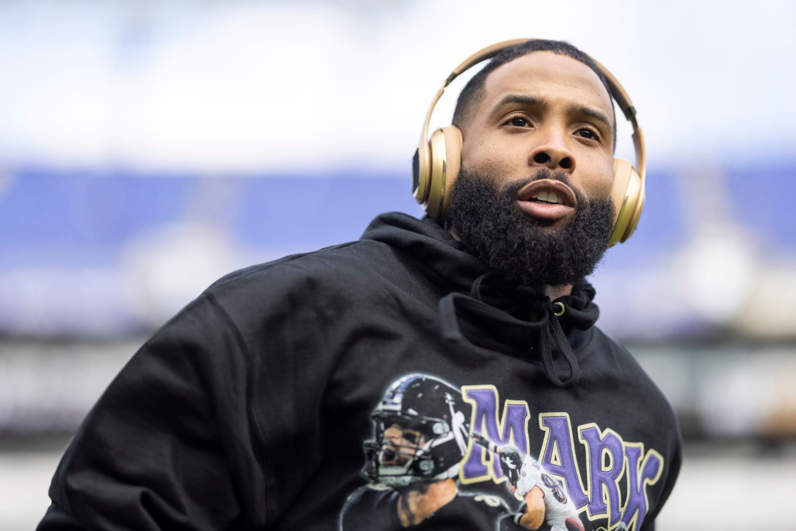 BALTIMORE, MARYLAND - DECEMBER 31: Odell Beckham Jr. #3 of the Baltimore Ravens looks on prior to an NFL football game between the Baltimore Ravens and the Miami Dolphins at M&T Bank Stadium on December 31, 2023 in Baltimore, Maryland. (Photo by Michael Owens/Getty Images) BALTIMORE, MARYLAND - DECEMBER 31: Odell Beckham Jr. #3 of the Baltimore Ravens looks on prior to an NFL football game between the Baltimore Ravens and the Miami Dolphins at M&T Bank Stadium on December 31, 2023 in Baltimore, Maryland. (Photo by Michael Owens/Getty Images)