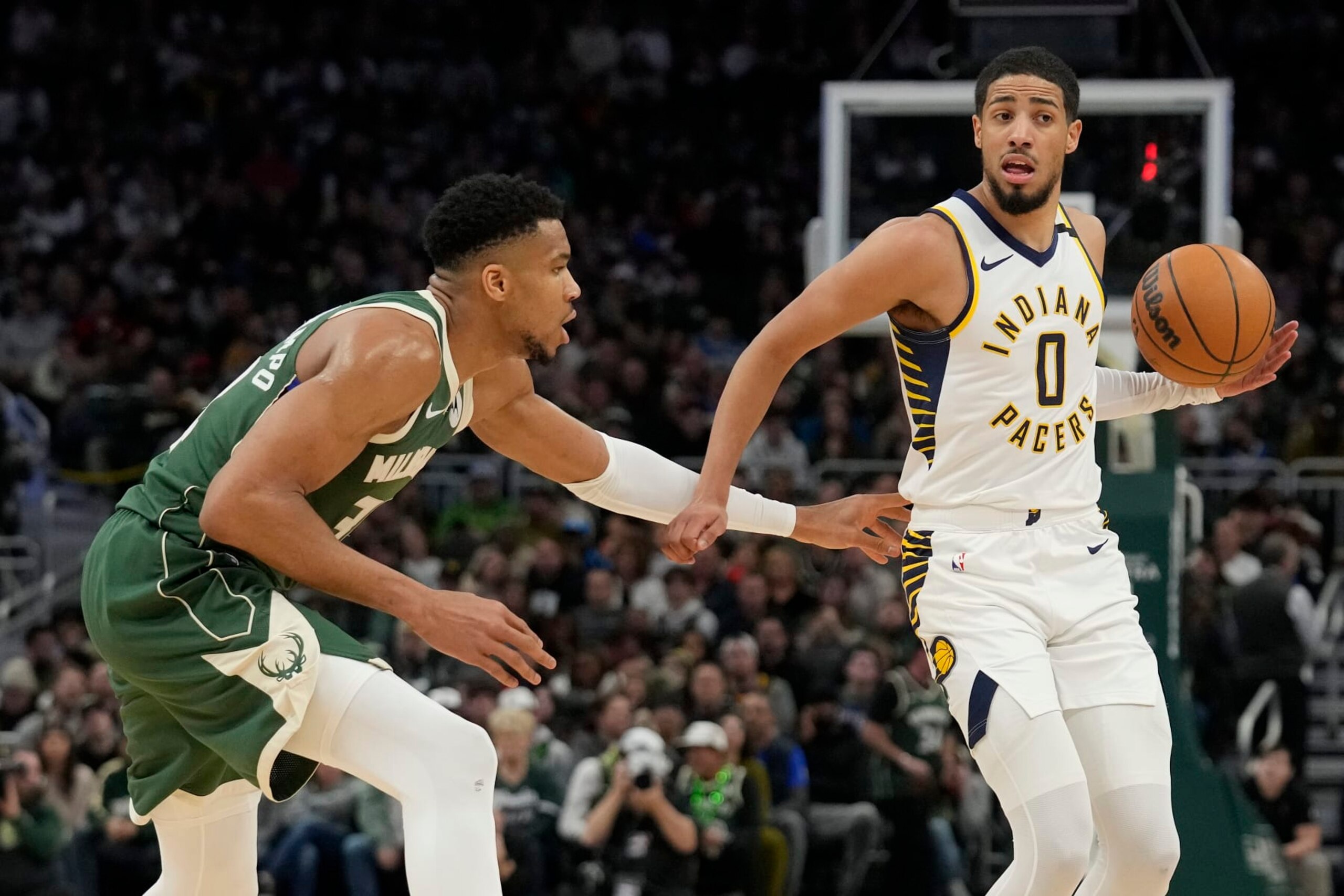 Giannis Antetokounmpo and Tyrese Haliburton