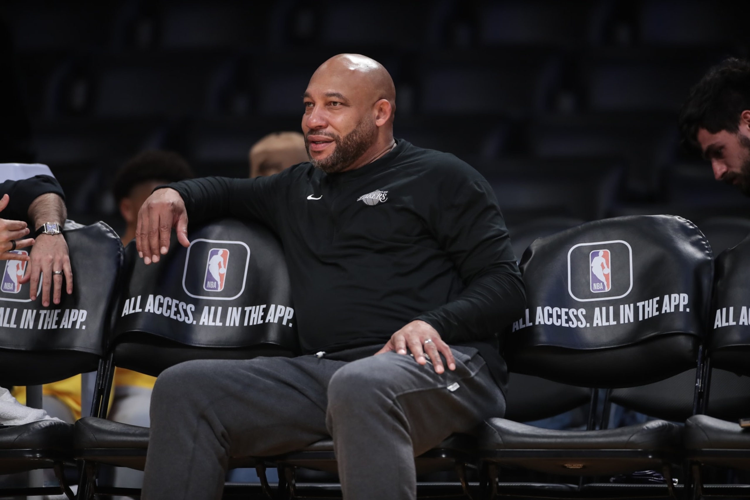 LOS ANGELES, CA - JANUARY 03: Los Angeles Lakers coach Darvin Ham during the NBA game between the Miami Heat and the Los Angeles Lakers on January 03, 2024, at Crypto.com Arena in Los Angeles, CA. (Photo by Jevone Moore/Icon Sportswire via Getty Images) LOS ANGELES, CA - JANUARY 03: Los Angeles Lakers coach Darvin Ham during the NBA game between the Miami Heat and the Los Angeles Lakers on January 03, 2024, at Crypto.com Arena in Los Angeles, CA. (Photo by Jevone Moore/Icon Sportswire via Getty Images)