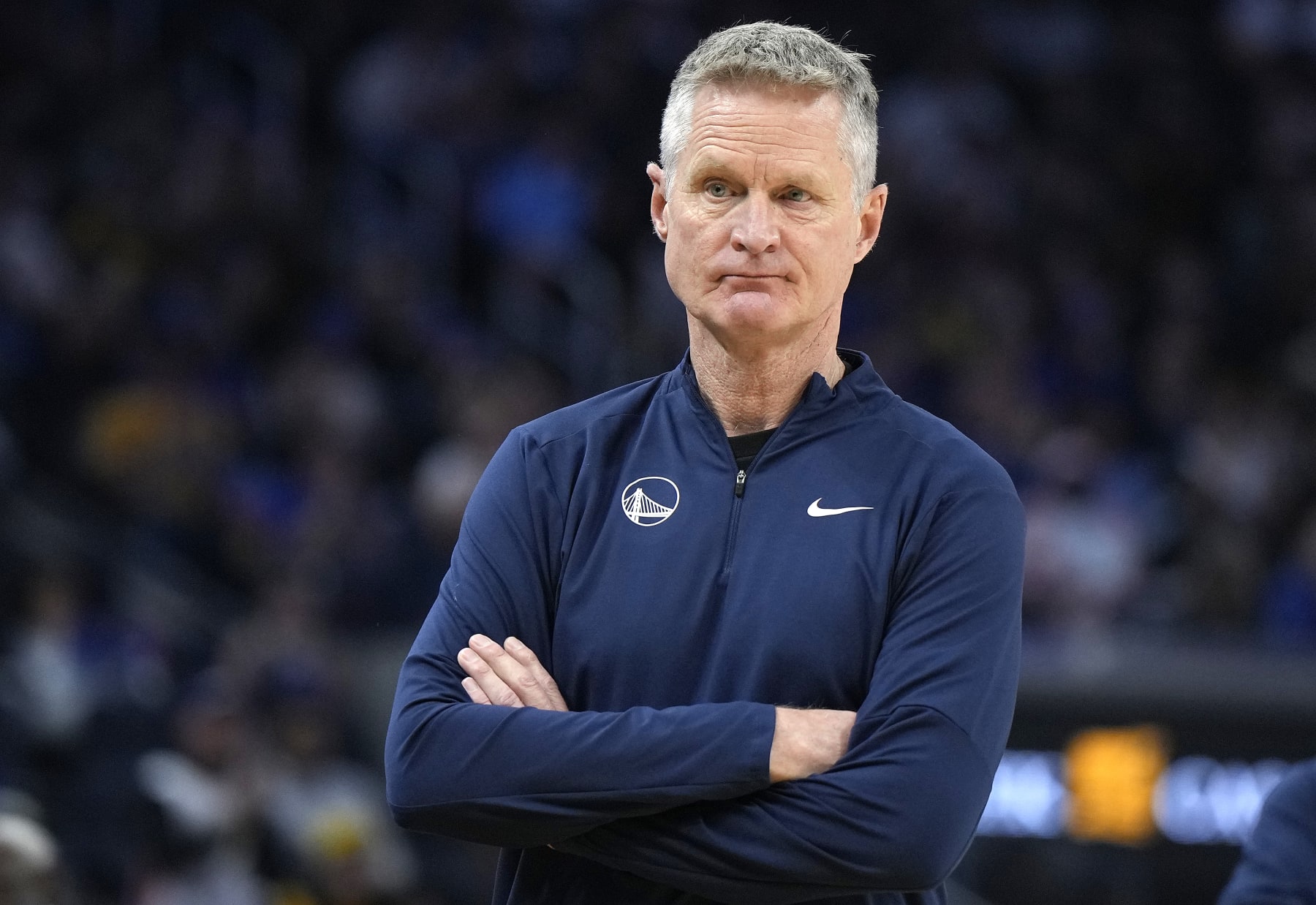 SAN FRANCISCO, CALIFORNIA - DECEMBER 30: Head coach Steve Kerr of the Golden State Warriors looks on against the Dallas Mavericks during second quarter at Chase Center on December 30, 2023 in San Francisco, California. NOTE TO USER: User expressly acknowledges and agrees that, by downloading and or using this photograph, User is consenting to the terms and conditions of the Getty Images License Agreement. (Photo by Thearon W. Henderson/Getty Images)
