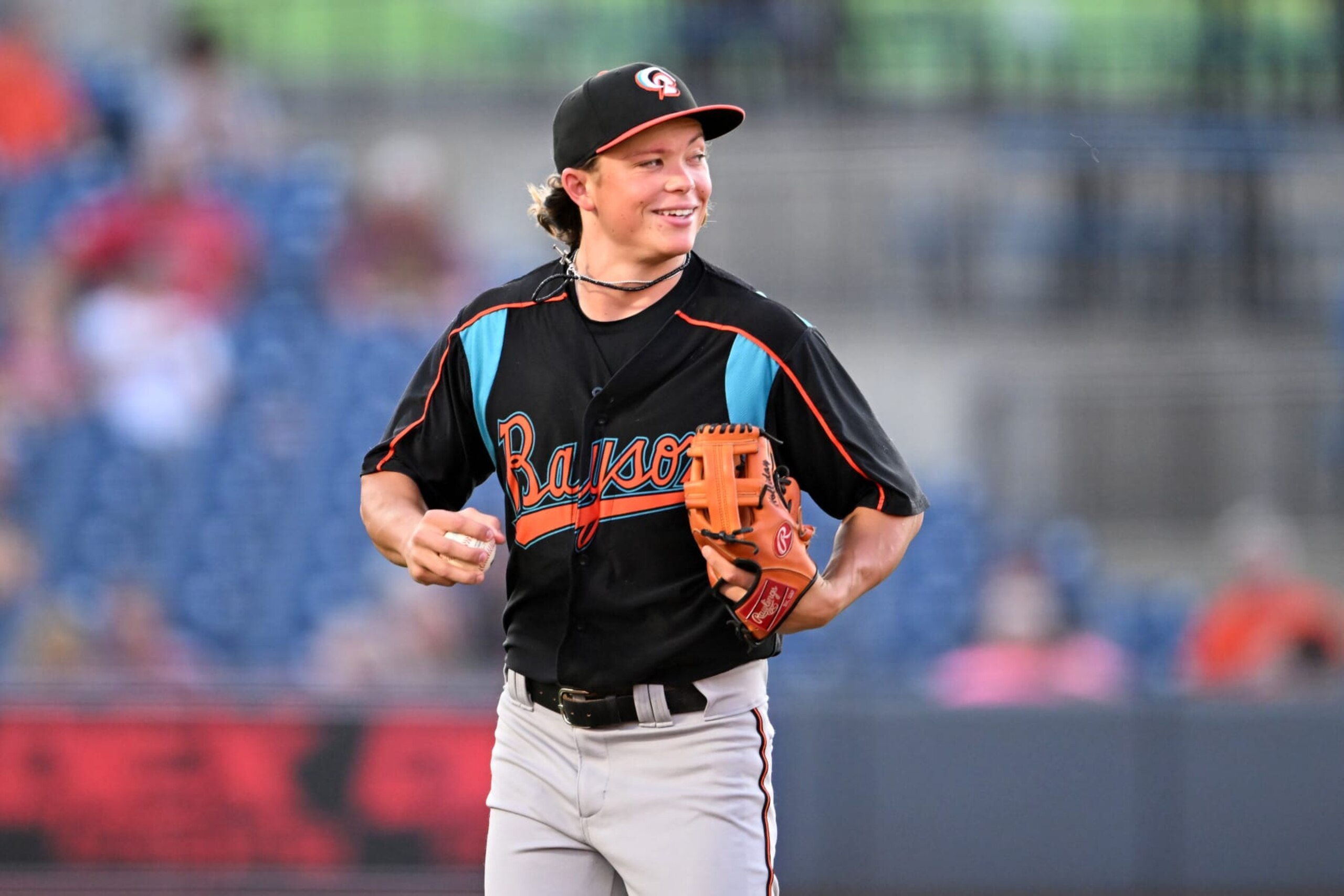 AKRON, OHIO - AUGUST 29, 2023: Jackson Holliday #18 of the Bowie Baysox runs off the field after the second inning against the Akron RubberDucks at Canal Park on August 29, 2023 in Akron, Ohio. (Photo by Nick Cammett/Diamond Images via Getty Images)