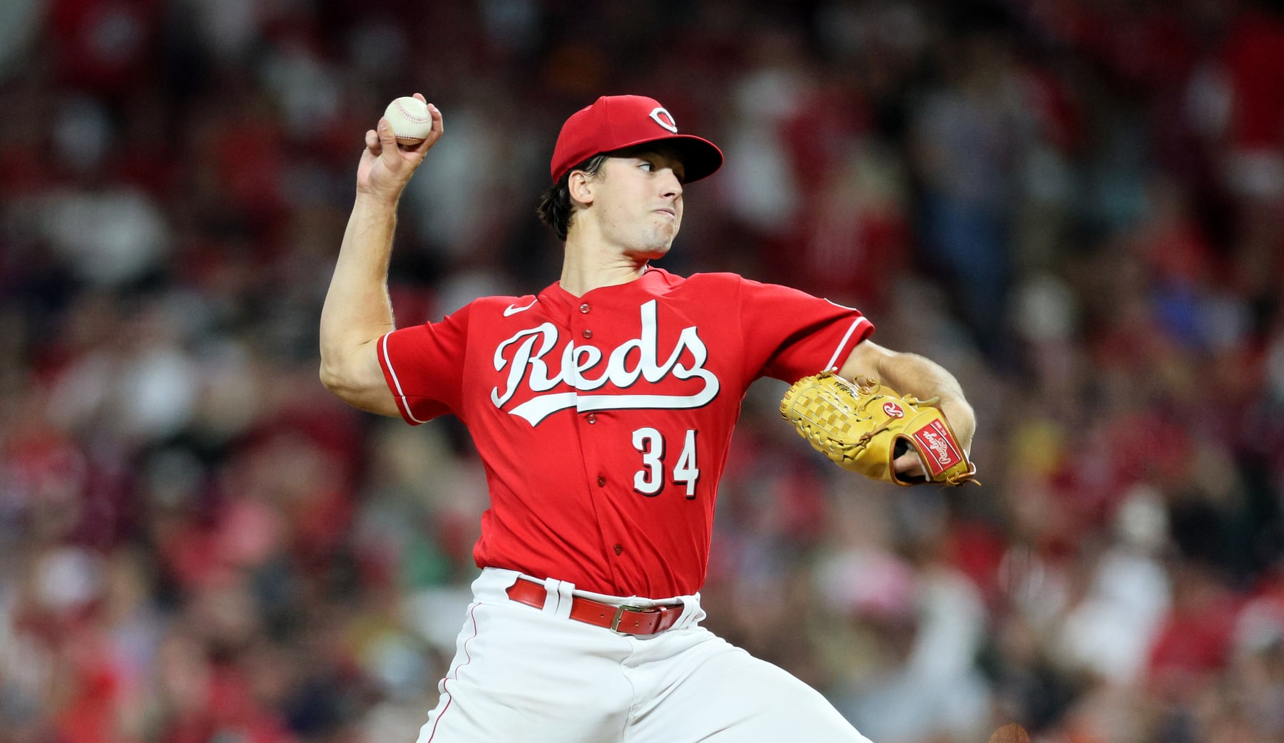 CINCINNATI, OHIO - SEPTEMBER 23: Connor Phillips #34 of the Cincinnati Reds against the Pittsburgh Pirates at Great American Ball Park on September 23, 2023 in Cincinnati, Ohio. (Photo by Andy Lyons/Getty Images)