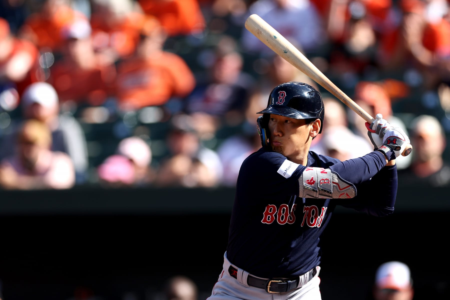 BALTIMORE, MARYLAND - OCTOBER 01: Masataka Yoshida #7 of the Boston Red Sox bats against the Baltimore Orioles at Oriole Park at Camden Yards on October 01, 2023 in Baltimore, Maryland. (Photo by Rob Carr/Getty Images)